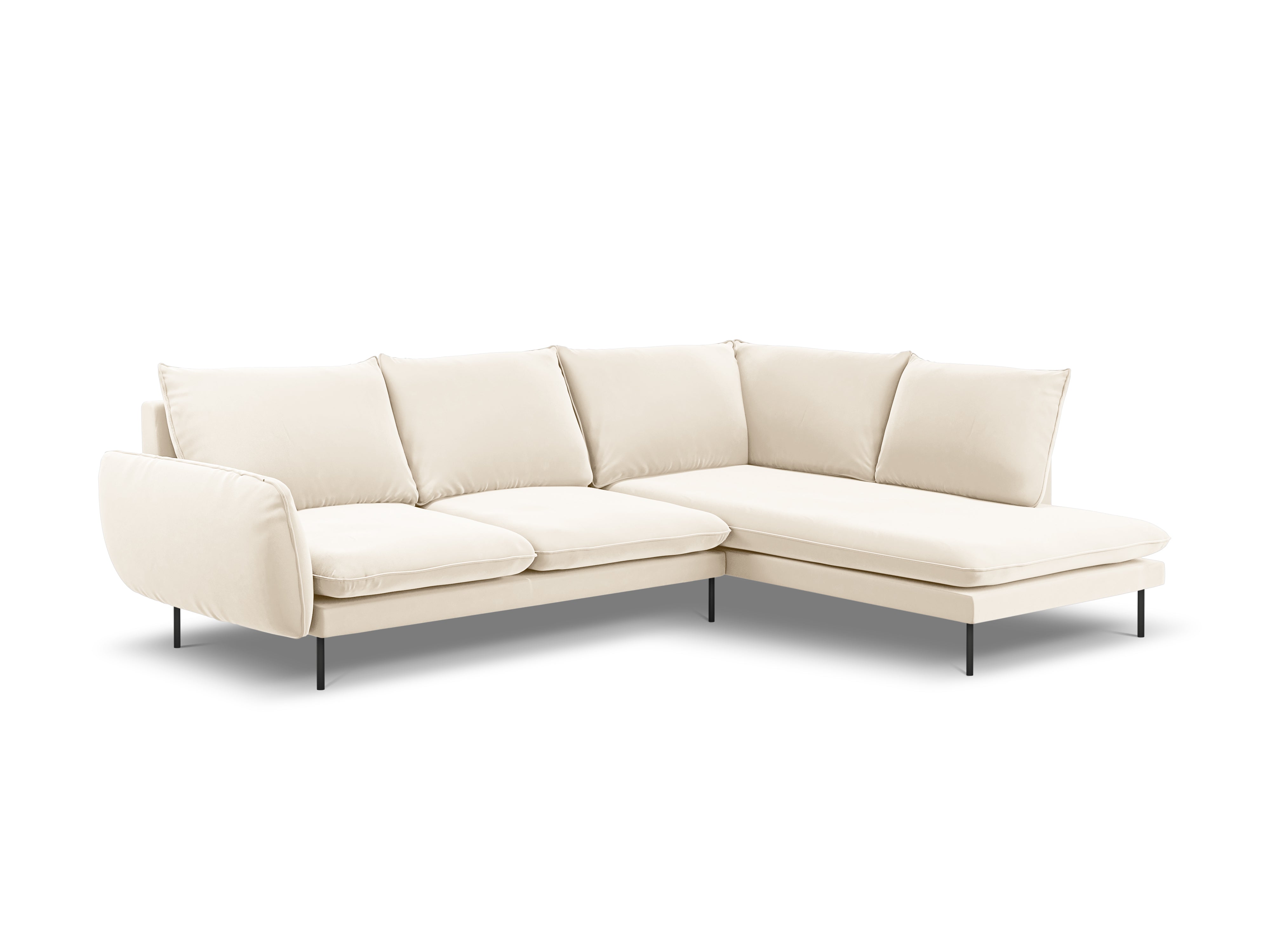 Samt-Ecksofa für 6 Personen rechts VIENNA beige mit schwarzem Fuß