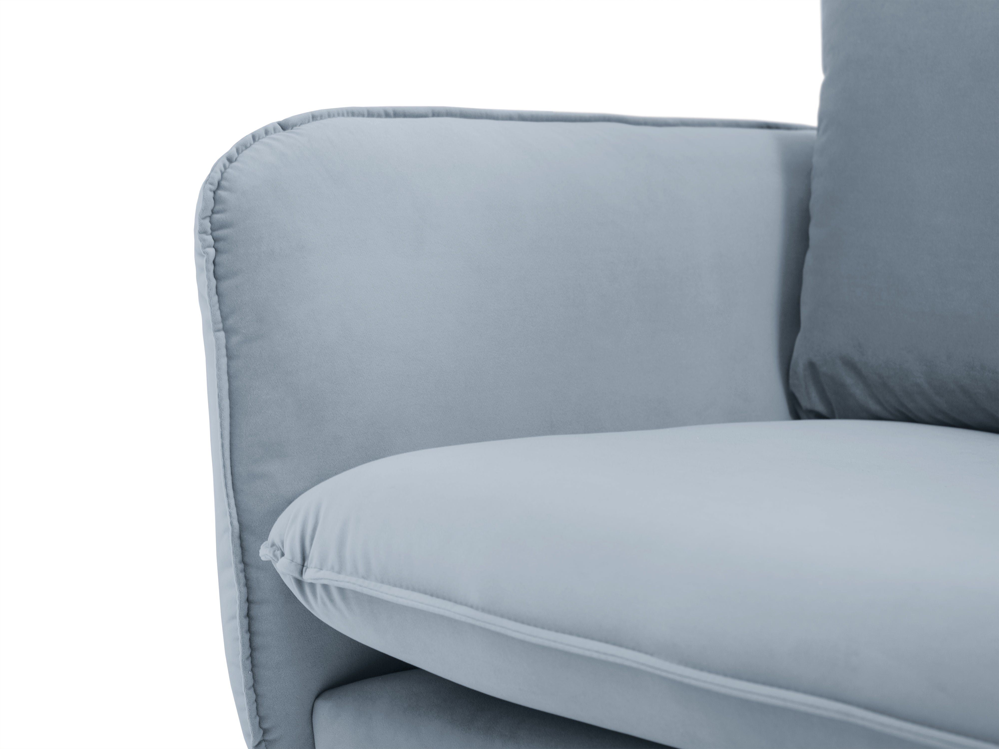Velvet corner sofa right-facing for 5 people VIENNA light blue with black base
