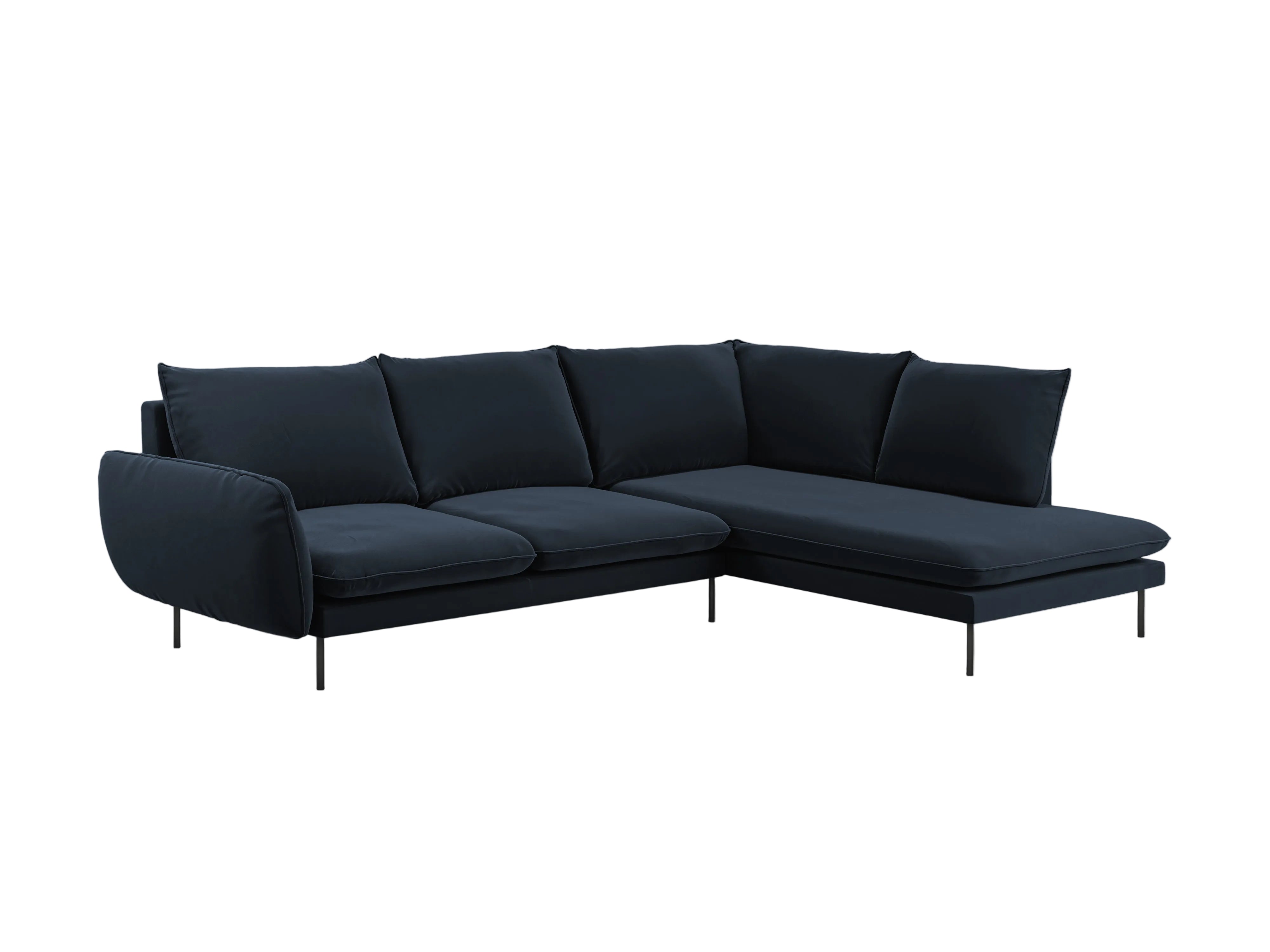 Velvet Corner Sofa Right-Hand Side 5-Seater VIENNA Dark Blue with Black Base