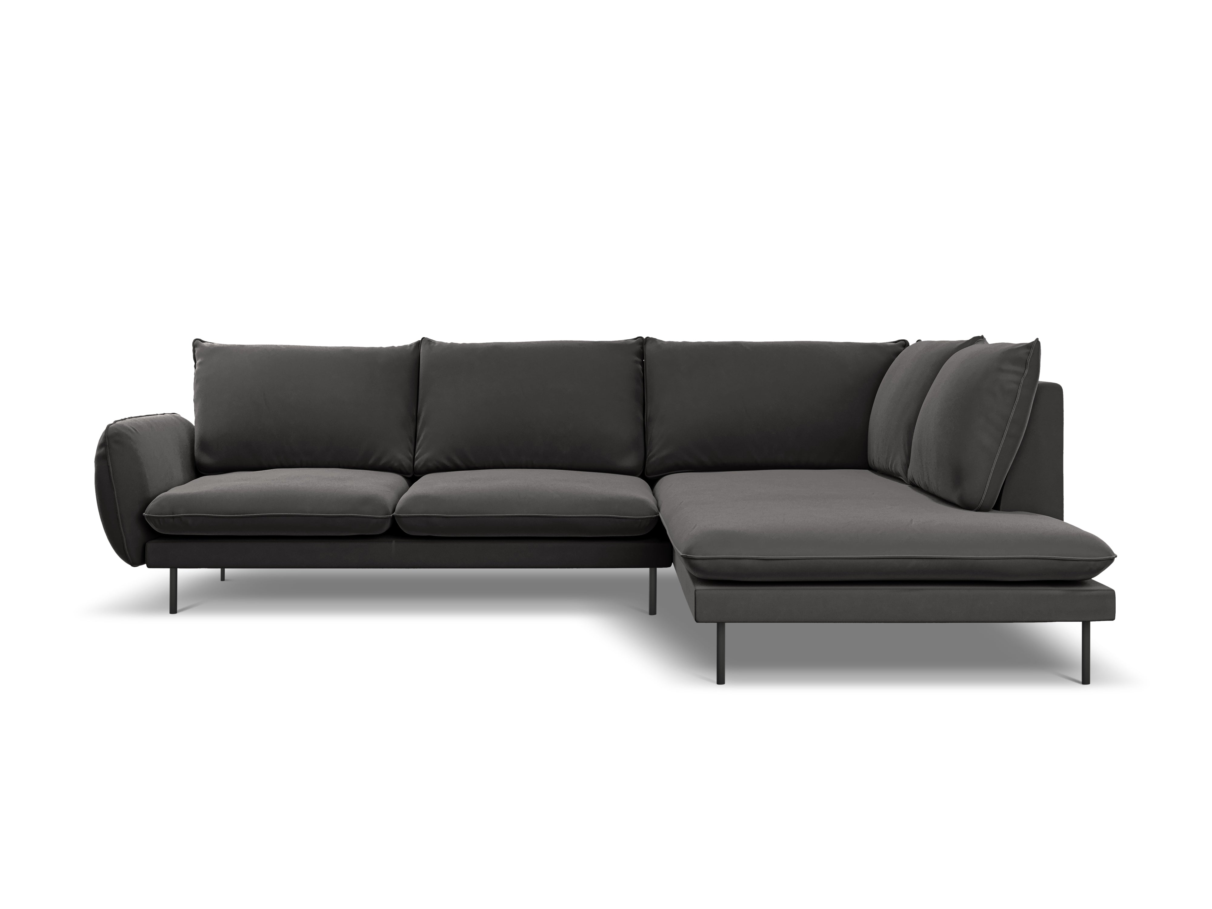 Velvet Corner Sofa Right-Handed for 5 People VIENNA Dark Gray with Black Base