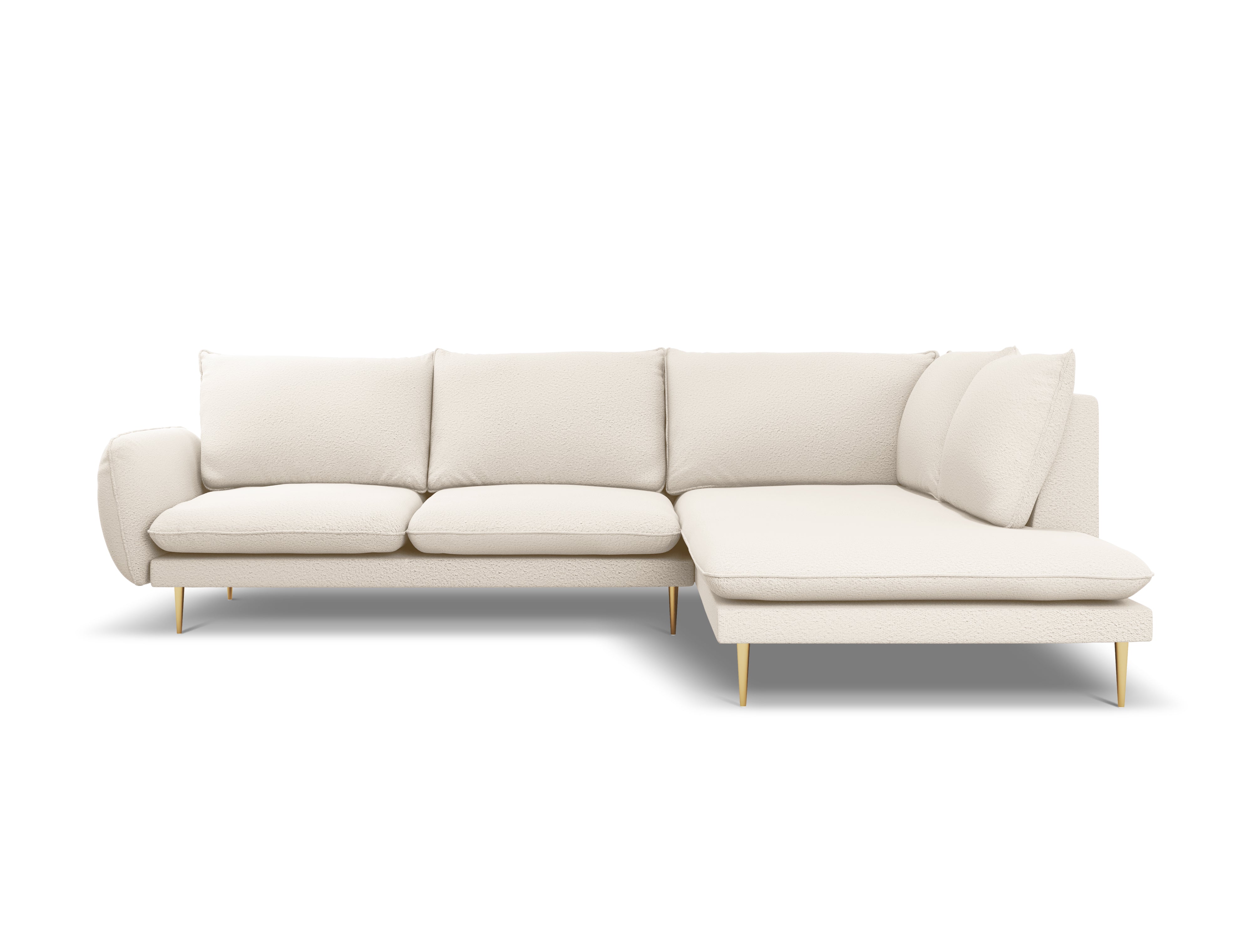 Right-facing 6-seater corner sofa VIENNA beige boucle with gold base