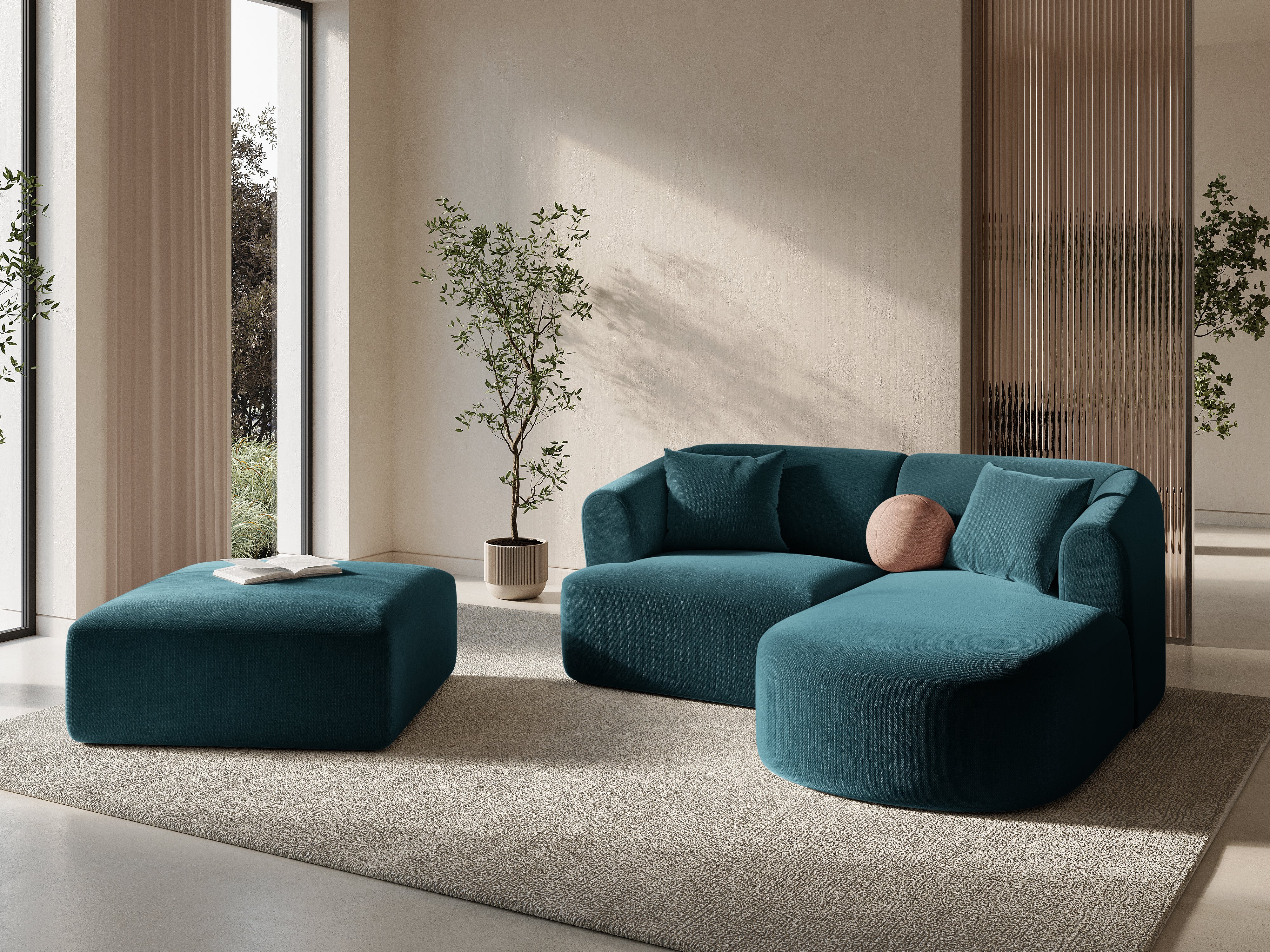 Right-facing velvet corner sofa for 3 people CAMPI petrol