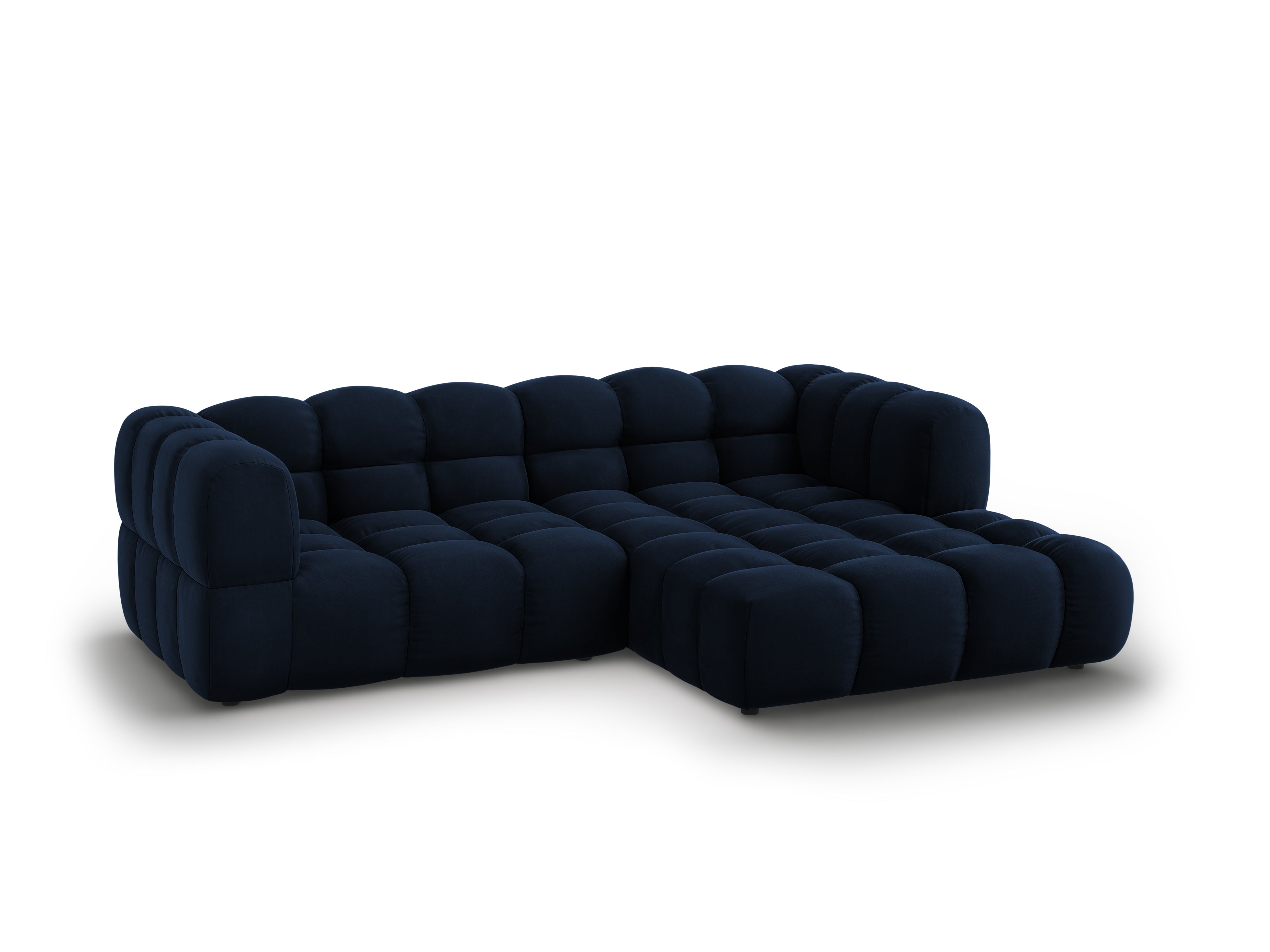 Narożnik aksamitny prawostronny 3-osobowy SKY granat królewski Cosmopolitan Design Eye on Design