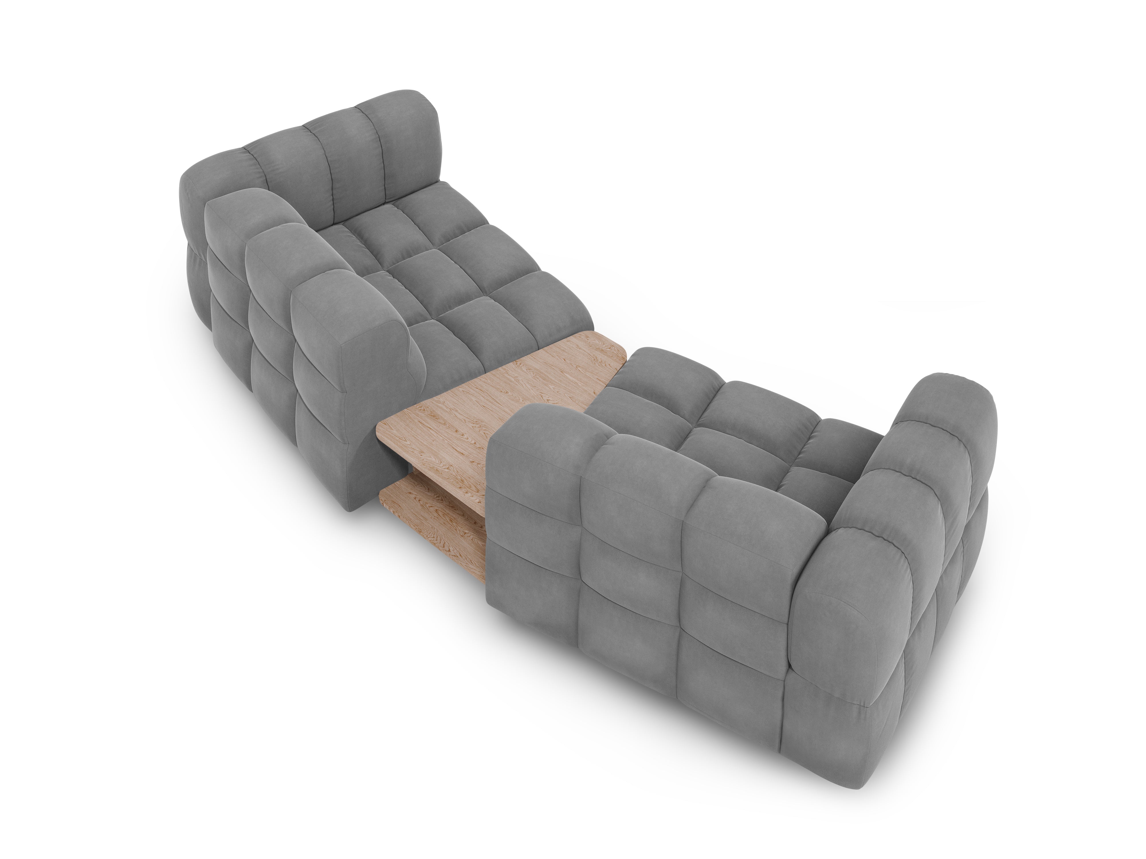 Sofa aksamitna 2-osobowa zaokrąglona ze stolikiem SKY jasnoszary Cosmopolitan Design Eye on Design