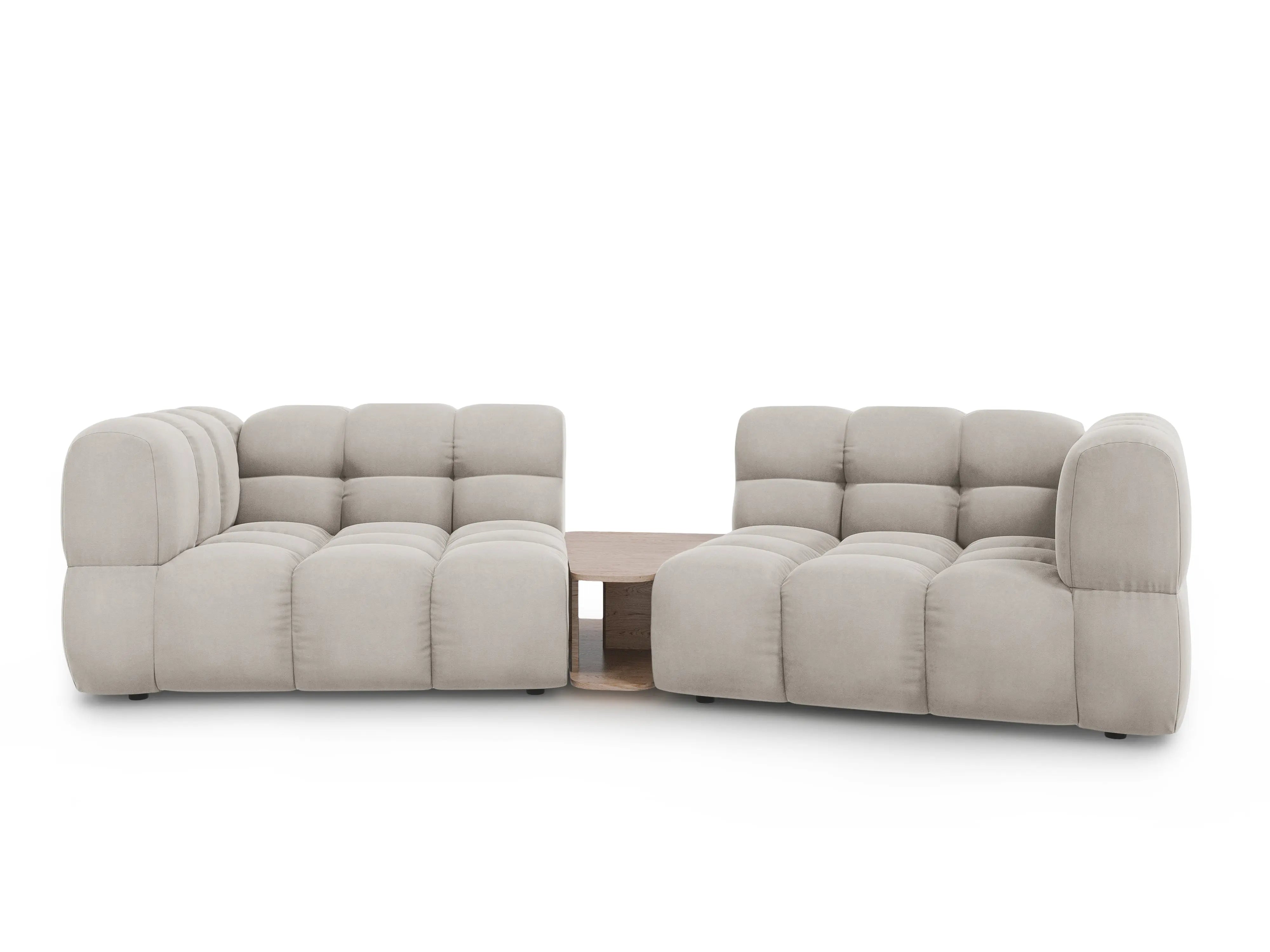 Sofa aksamitna 2-osobowa zaokrąglona ze stolikiem SKY jasnobeżowy – Cosmopolitan Design