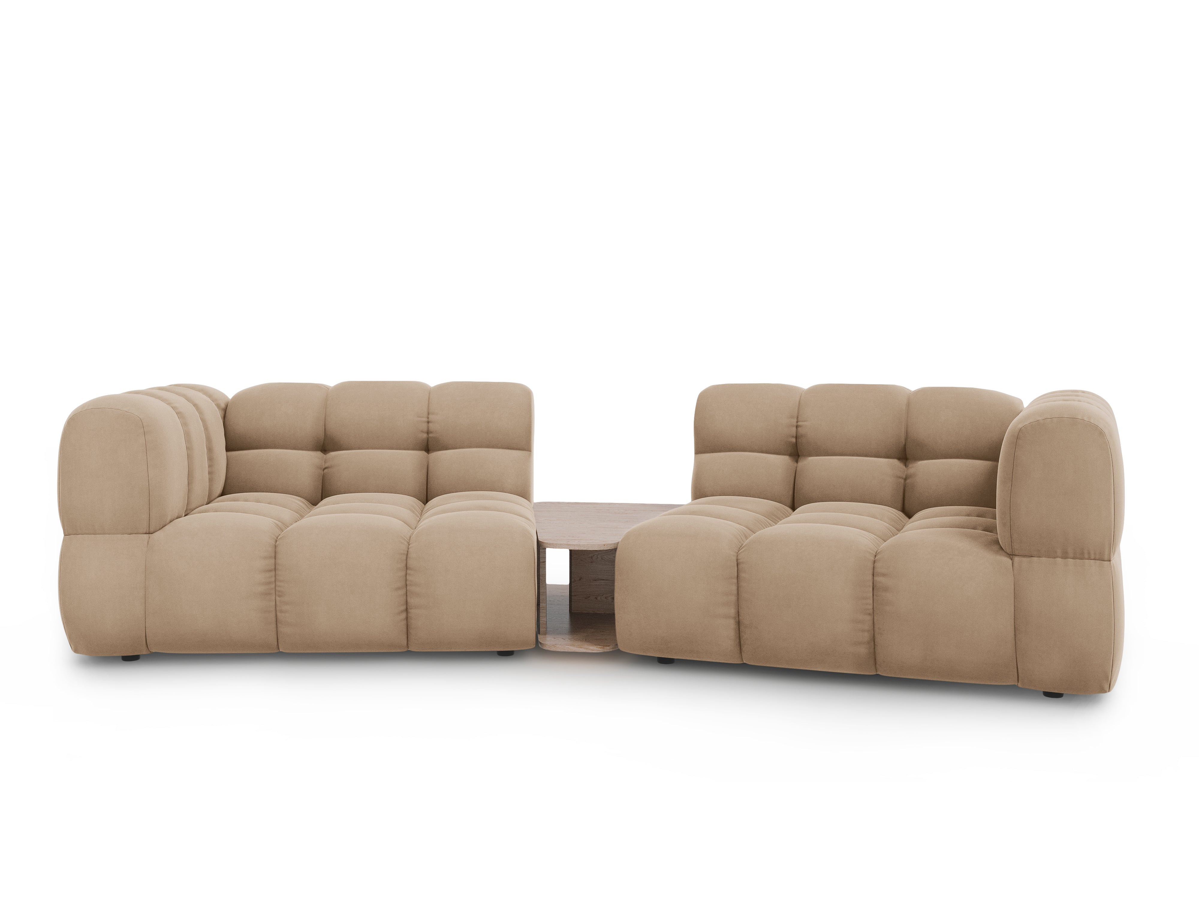 Sofa aksamitna 2-osobowa zaokrąglona ze stolikiem SKY piaskowy Cosmopolitan Design Eye on Design