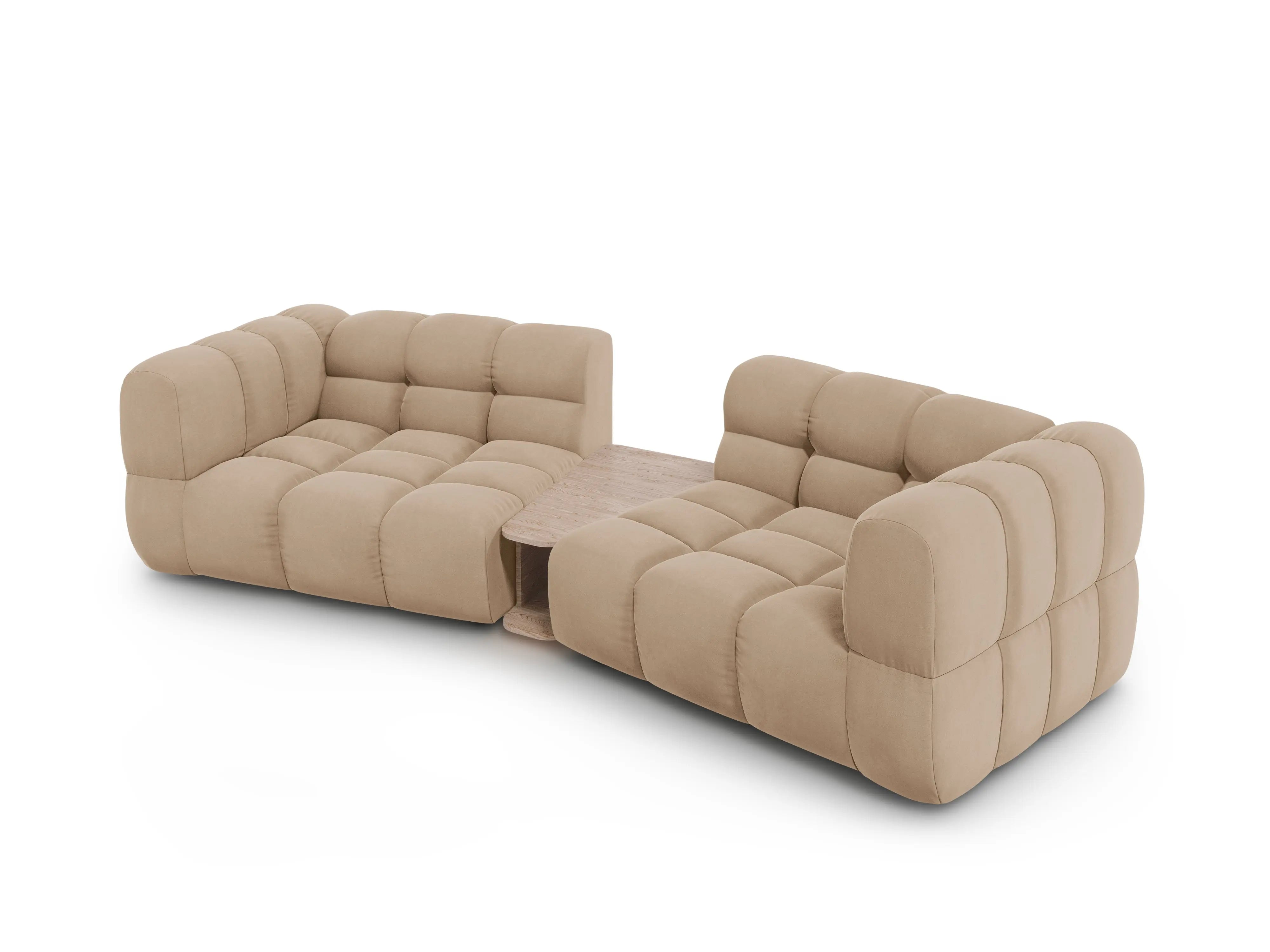 Sofa aksamitna 2-osobowa zaokrąglona ze stolikiem SKY piaskowy – Cosmopolitan Design