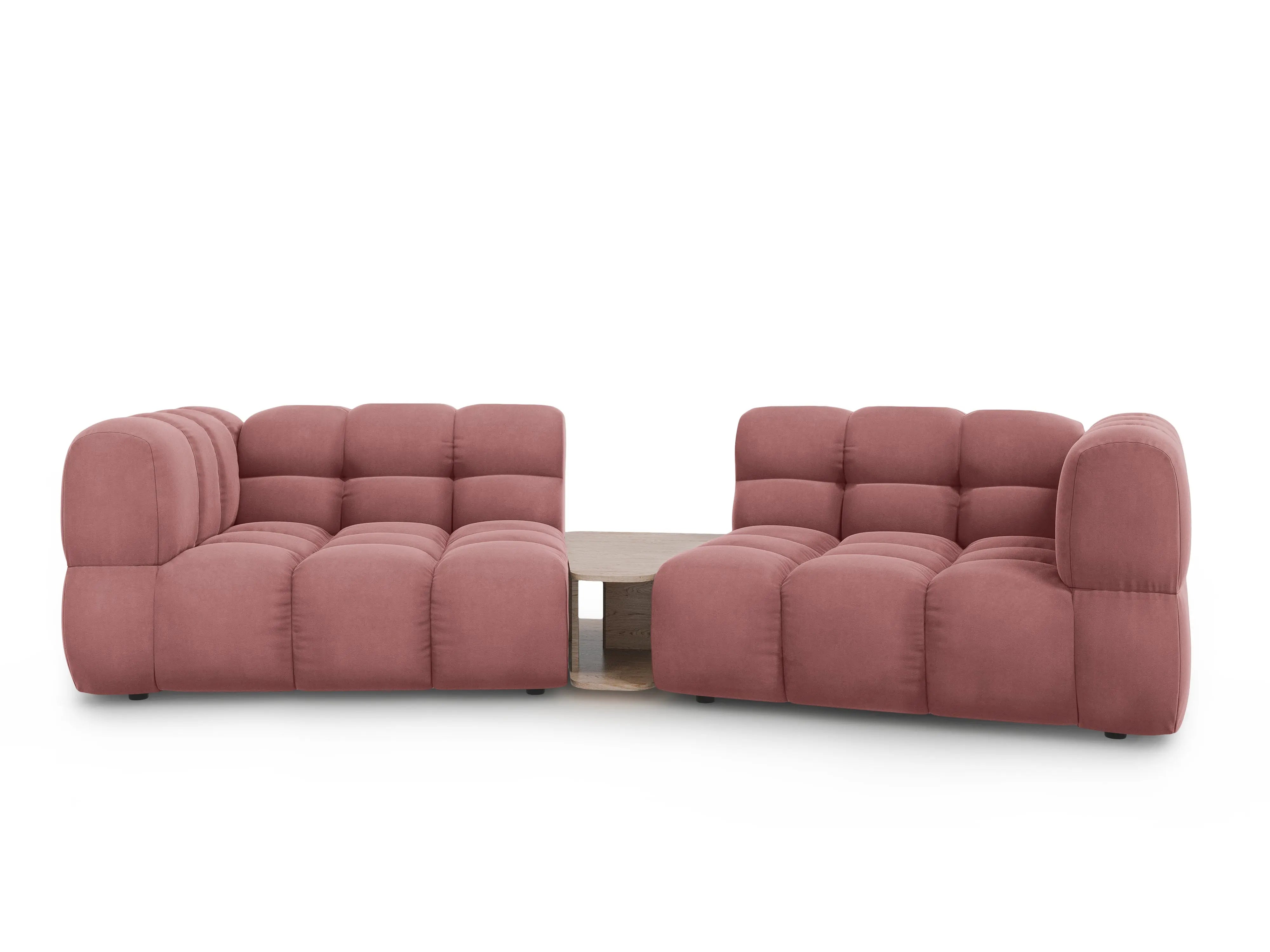 Sofa aksamitna 2-osobowa zaokrąglona ze stolikiem SKY łososiowy – Cosmopolitan Design