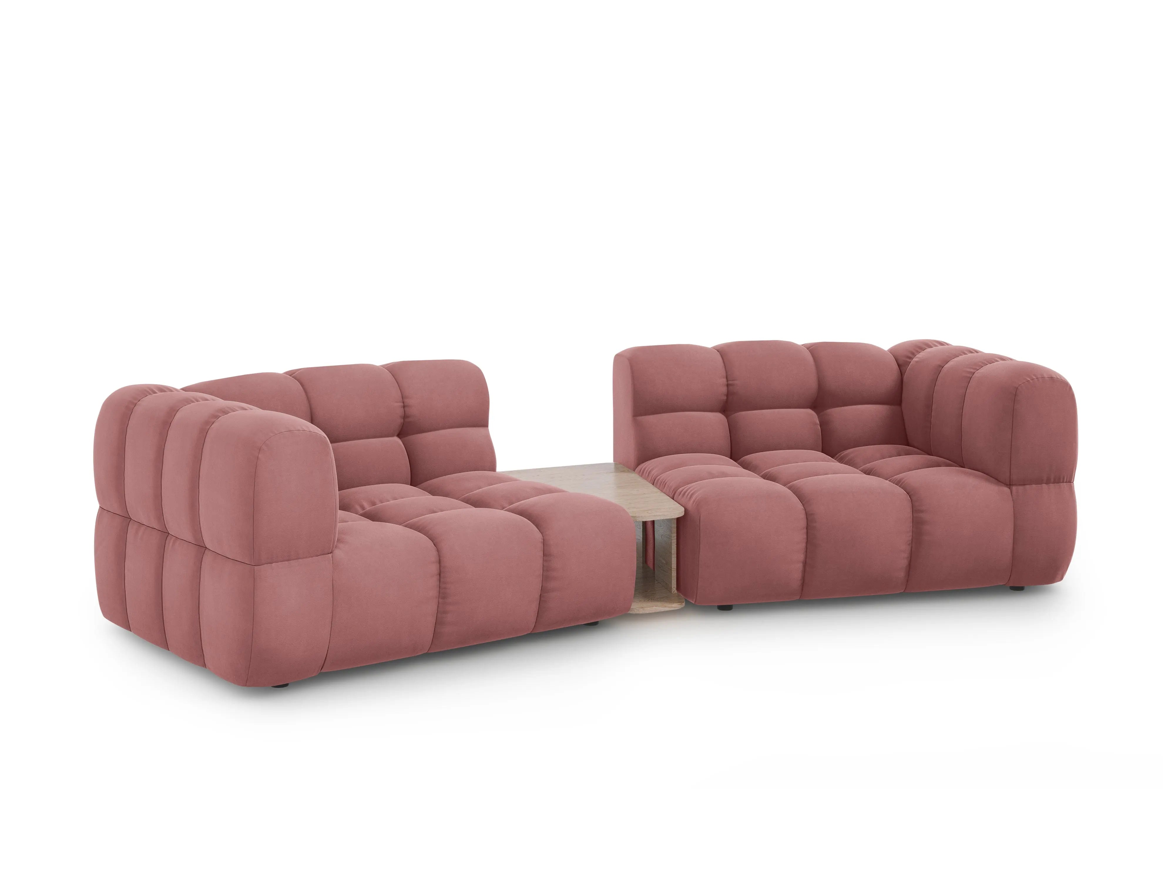 Sofa aksamitna 2-osobowa zaokrąglona ze stolikiem SKY łososiowy – Cosmopolitan Design