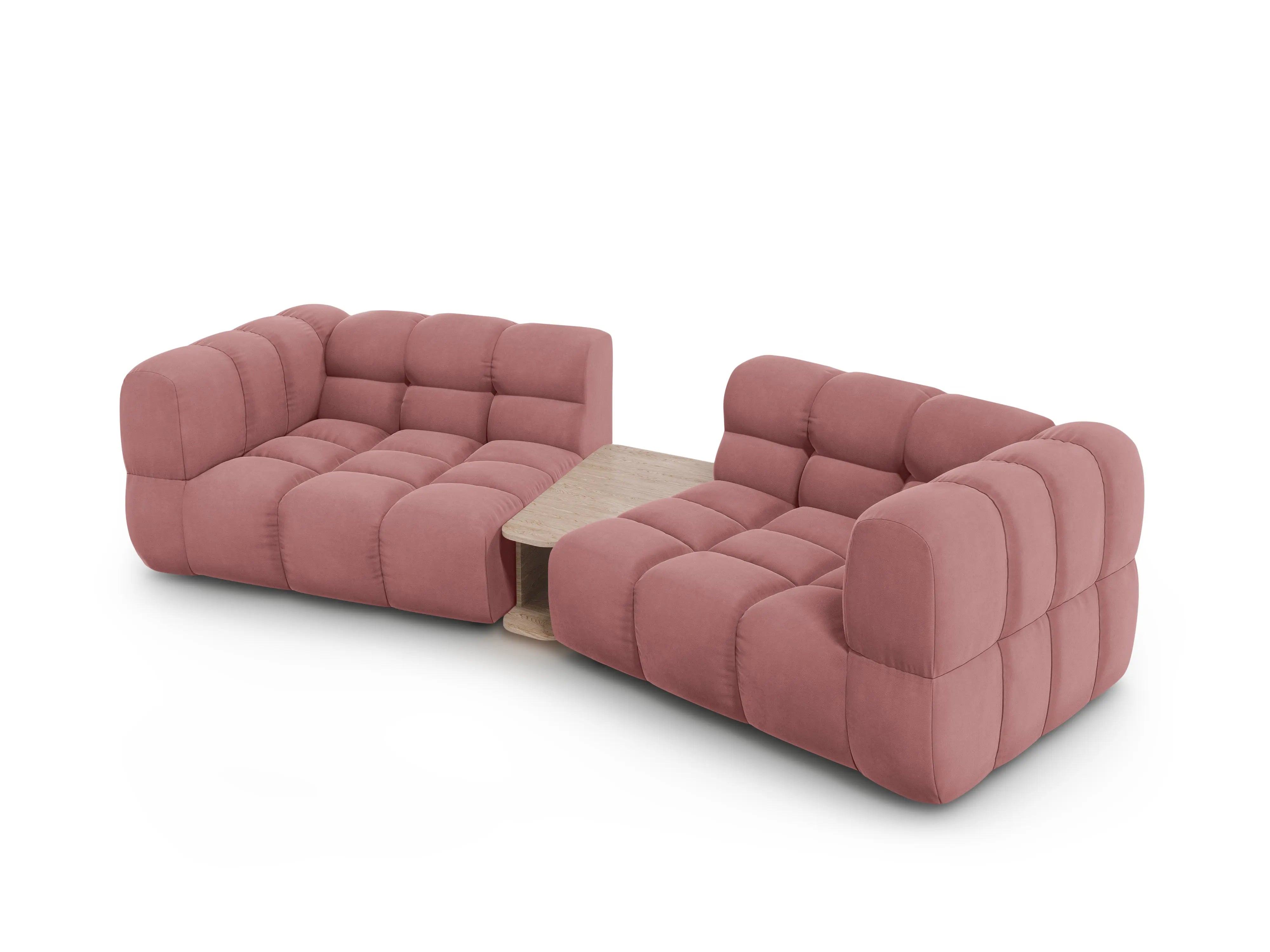 Sofa aksamitna 2-osobowa zaokrąglona ze stolikiem SKY łososiowy – Cosmopolitan Design