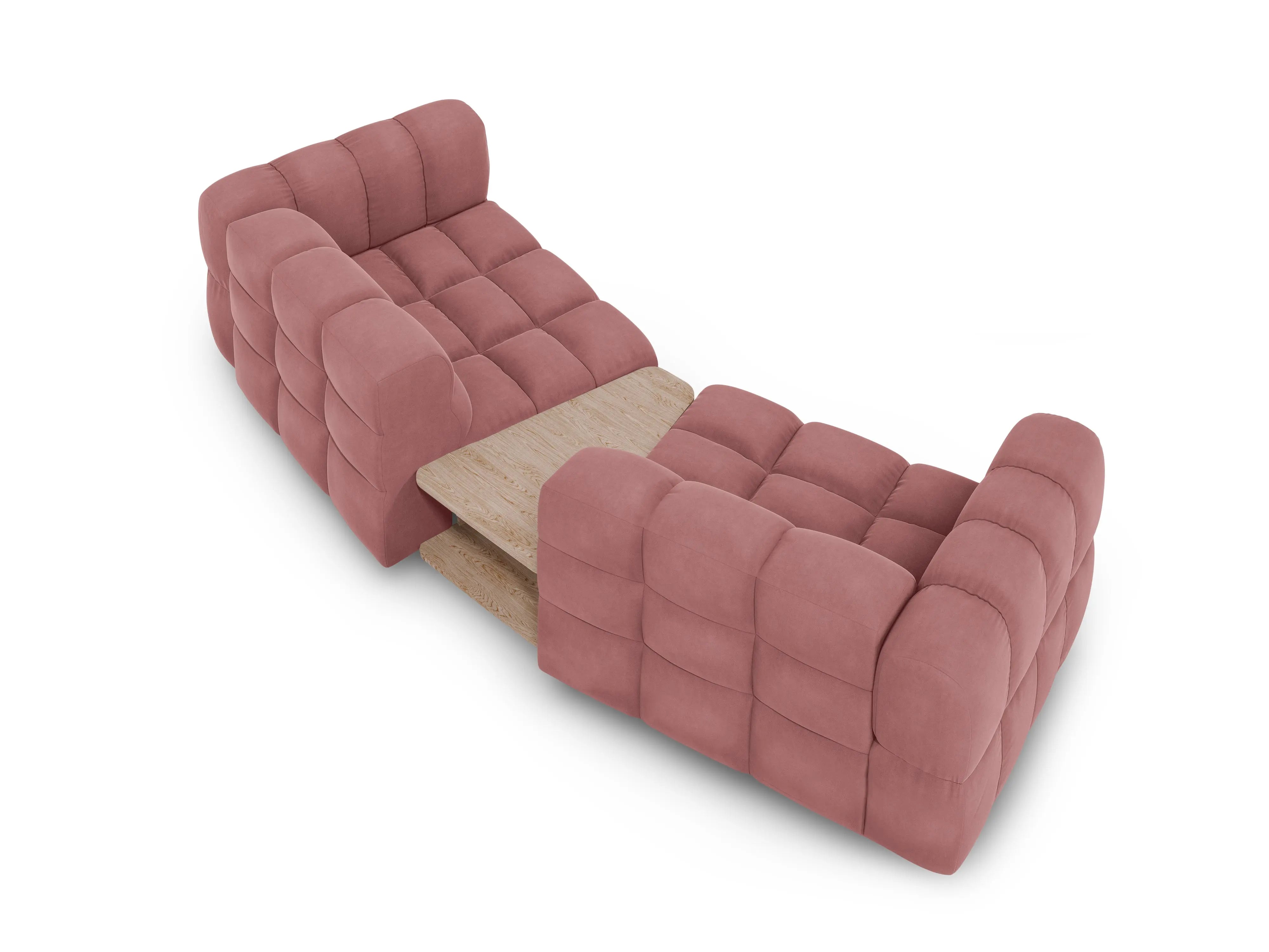 Sofa aksamitna 2-osobowa zaokrąglona ze stolikiem SKY łososiowy – Cosmopolitan Design