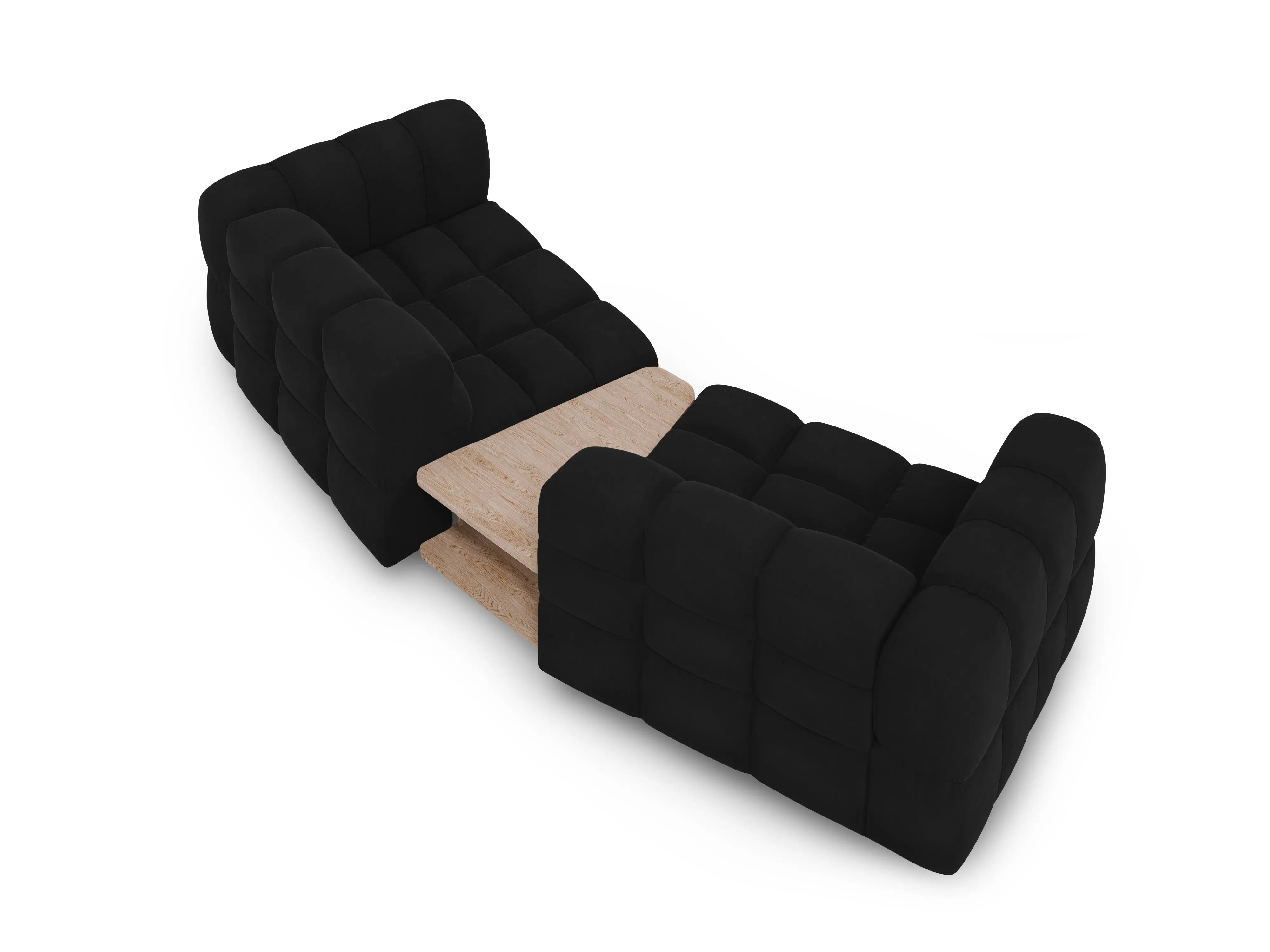 Sofa aksamitna 2-osobowa zaokrąglona ze stolikiem SKY czarny – Cosmopolitan Design