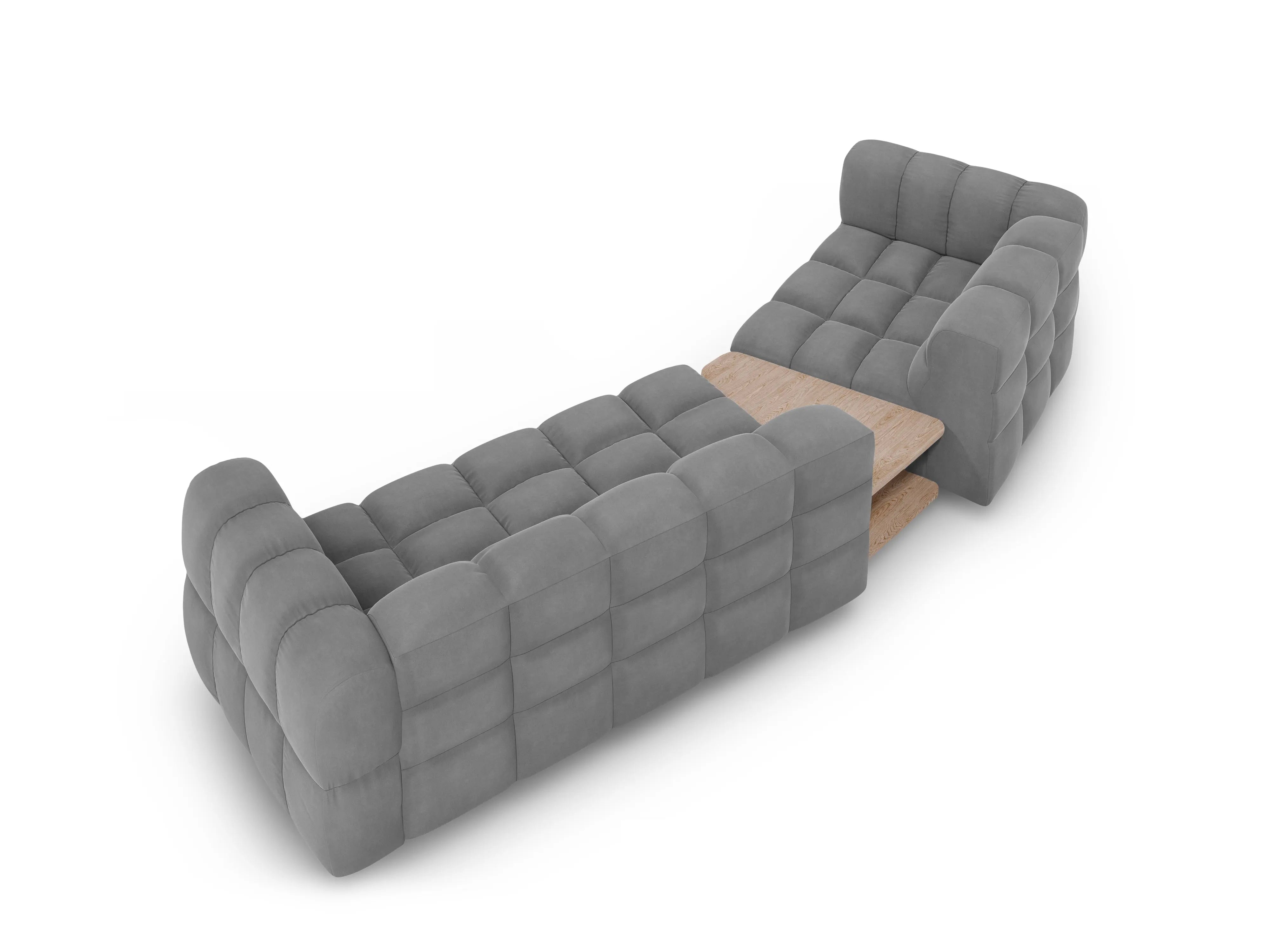 Sofa aksamitna lewostronna 3-osobowa zaokrąglona ze stolikiem SKY jasnoszary – Cosmopolitan Design