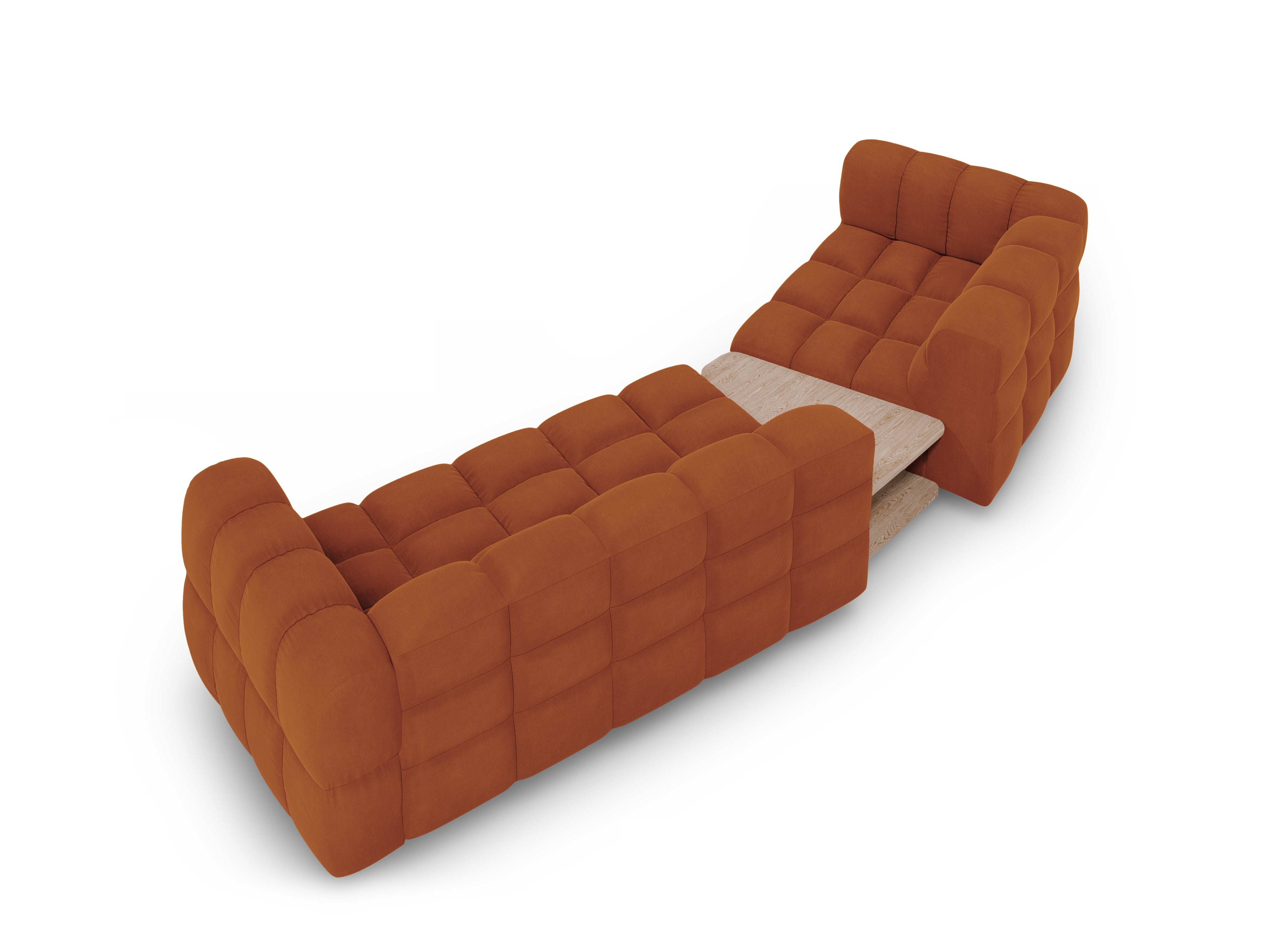 Sofa aksamitna lewostronna 3-osobowa zaokrąglona ze stolikiem SKY terracotta Cosmopolitan Design Eye on Design