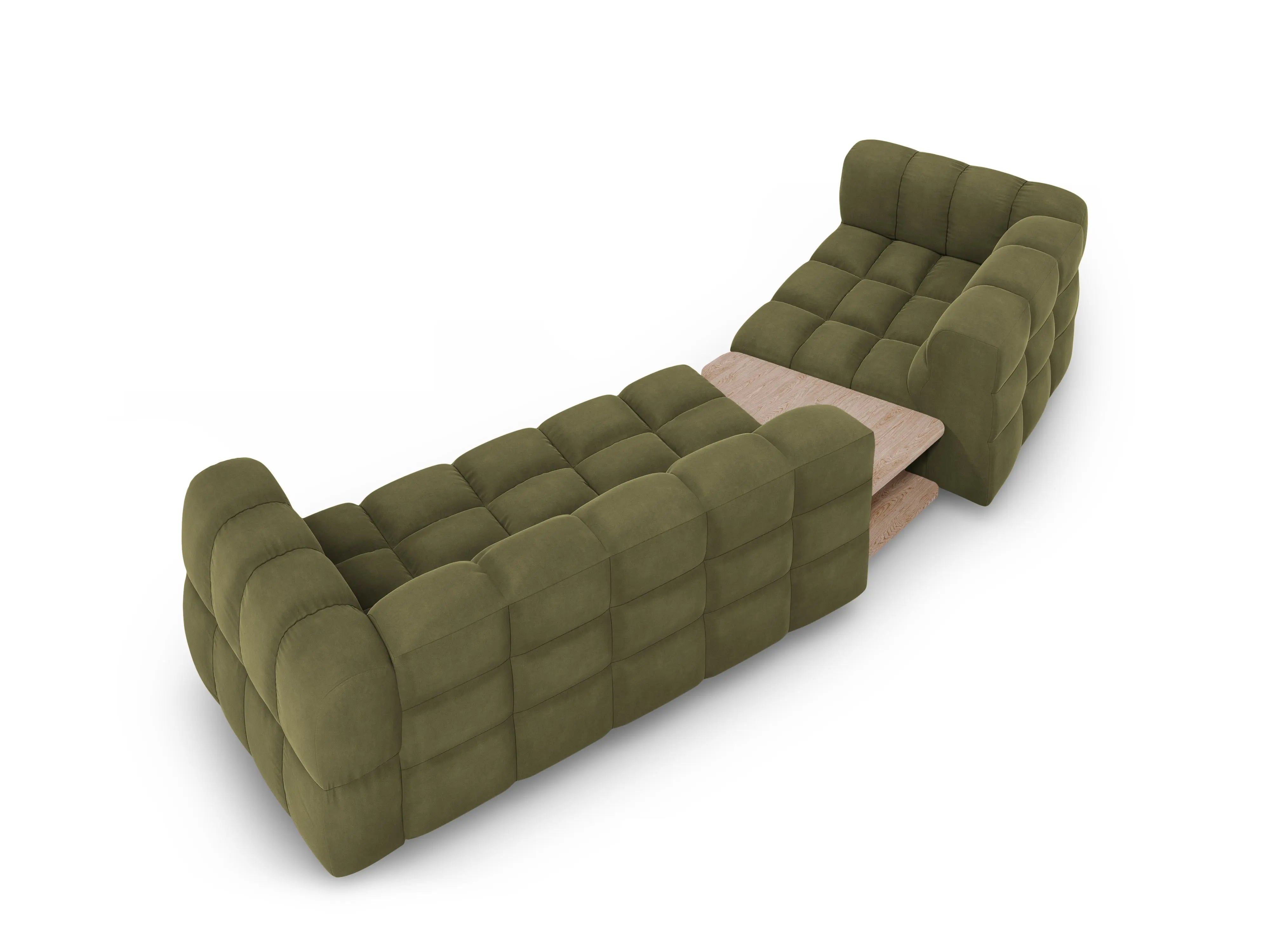 Sofa aksamitna lewostronna 3-osobowa zaokrąglona ze stolikiem SKY jasnozielony – Cosmopolitan Design