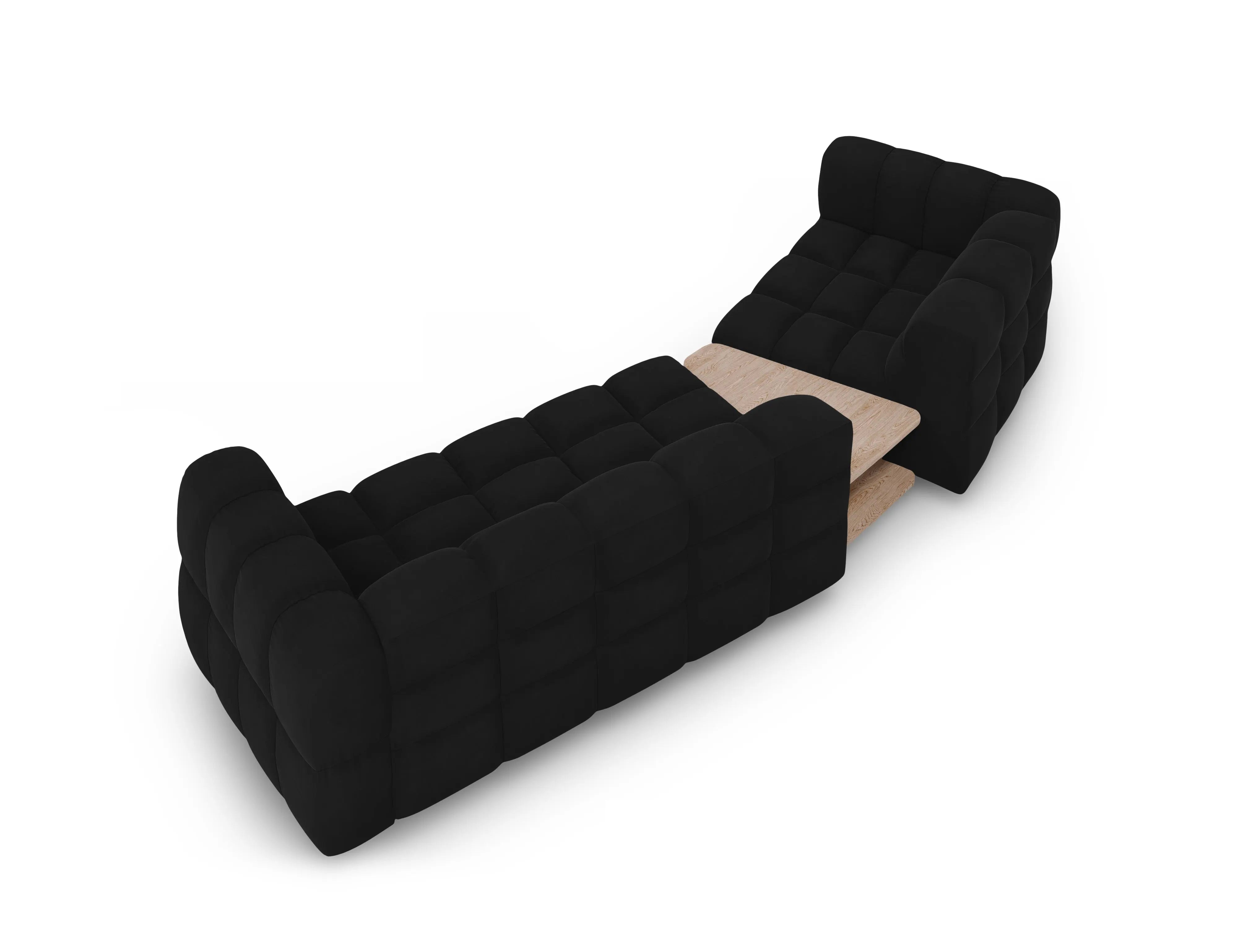 Sofa aksamitna lewostronna 3-osobowa zaokrąglona ze stolikiem SKY czarny – Cosmopolitan Design