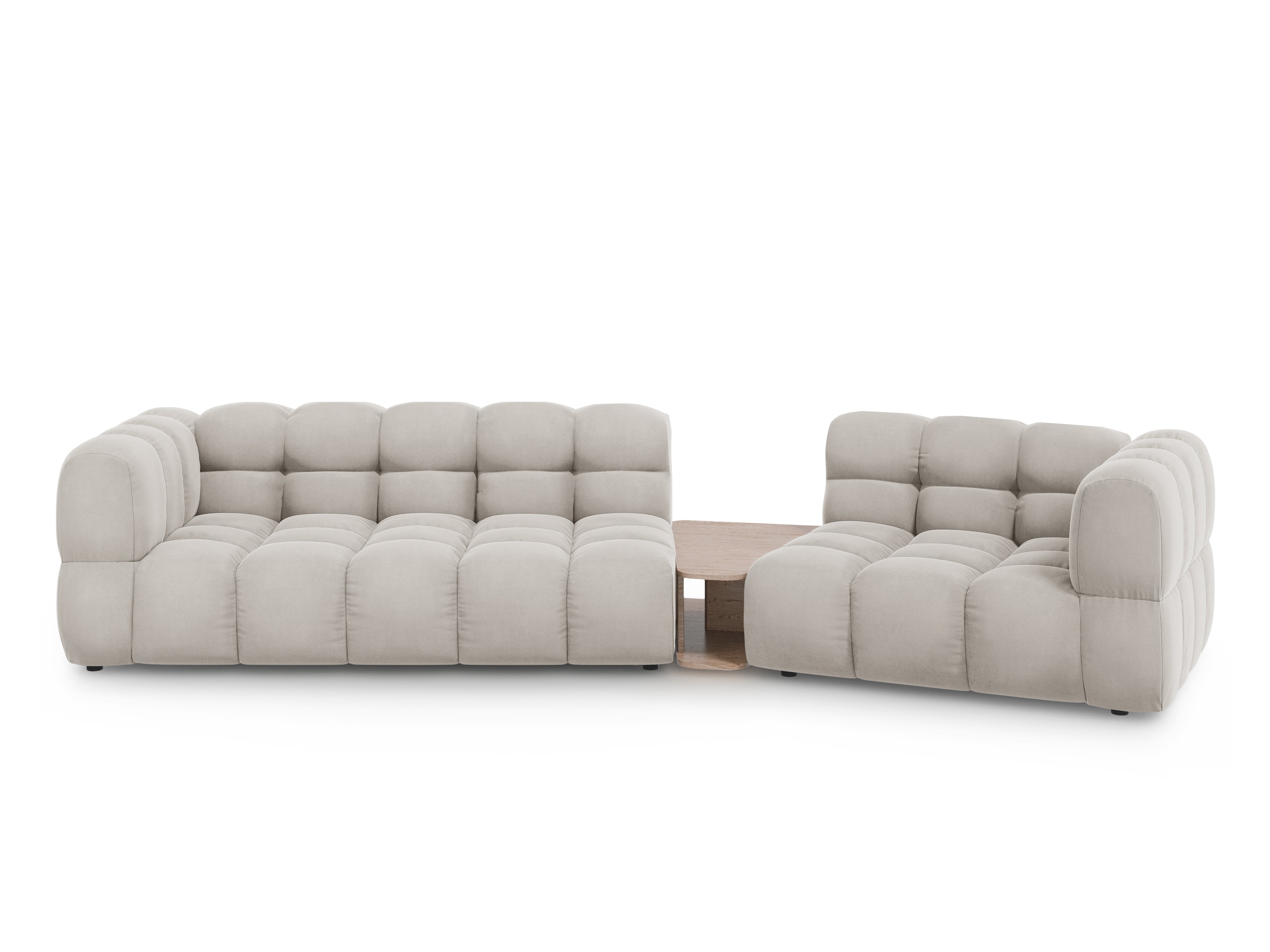 Sofa aksamitna prawostronna 3-osobowa zaokrąglona ze stolikiem SKY kość słoniowa Cosmopolitan Design Eye on Design