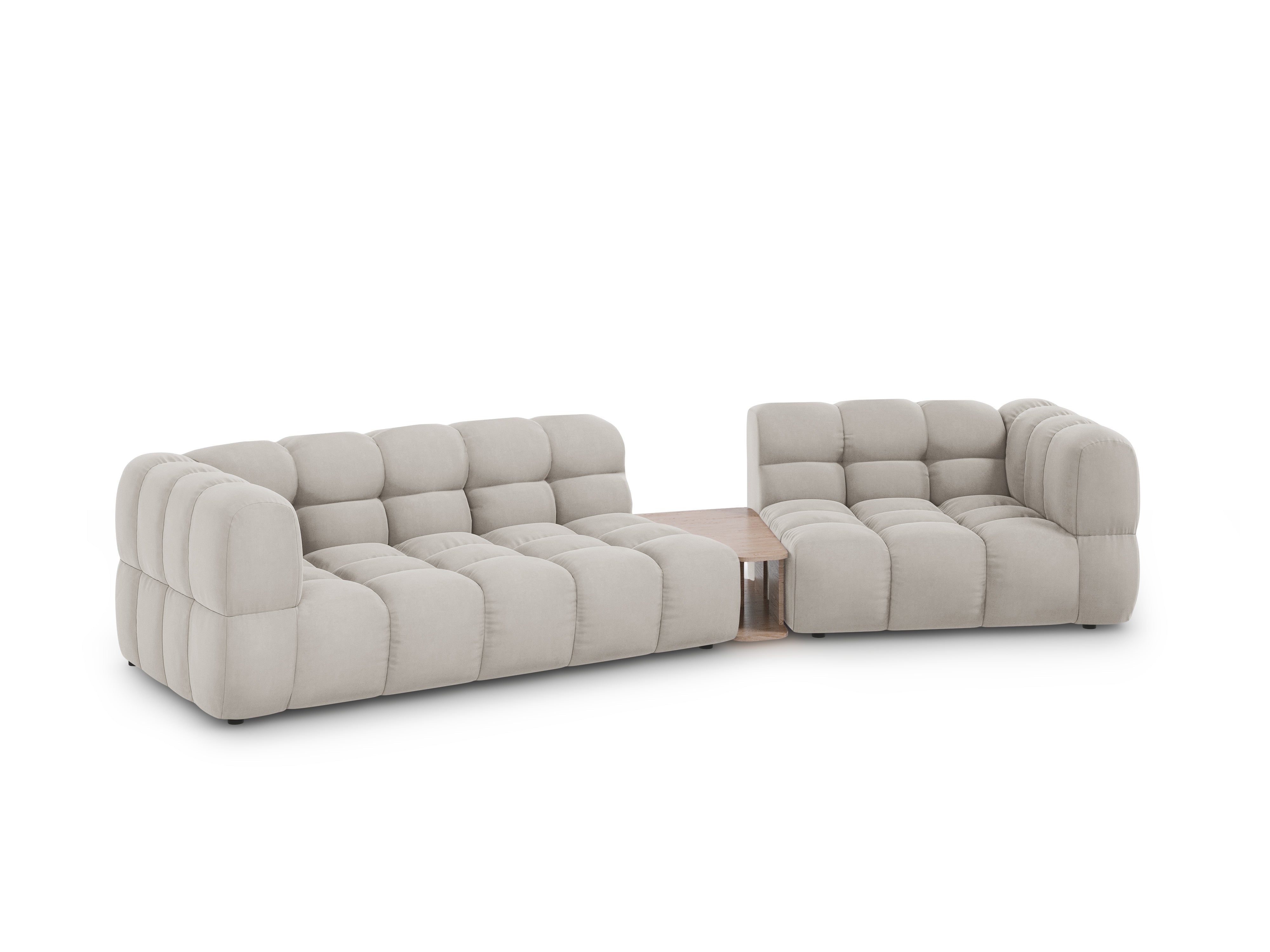 Sofa aksamitna prawostronna 3-osobowa zaokrąglona ze stolikiem SKY kość słoniowa Cosmopolitan Design Eye on Design