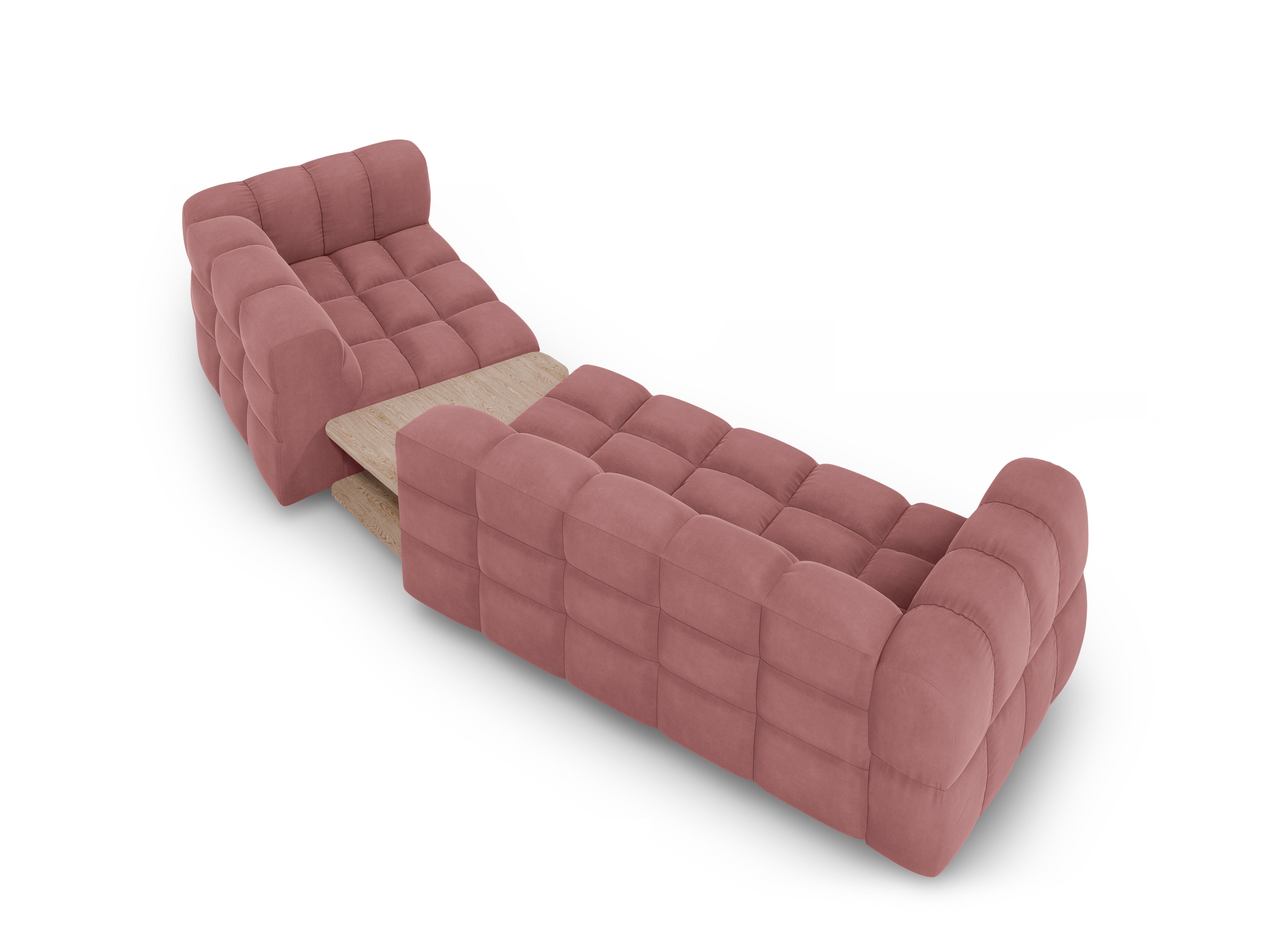 Sofa aksamitna prawostronna 3-osobowa zaokrąglona ze stolikiem SKY łososiowa Cosmopolitan Design Eye on Design