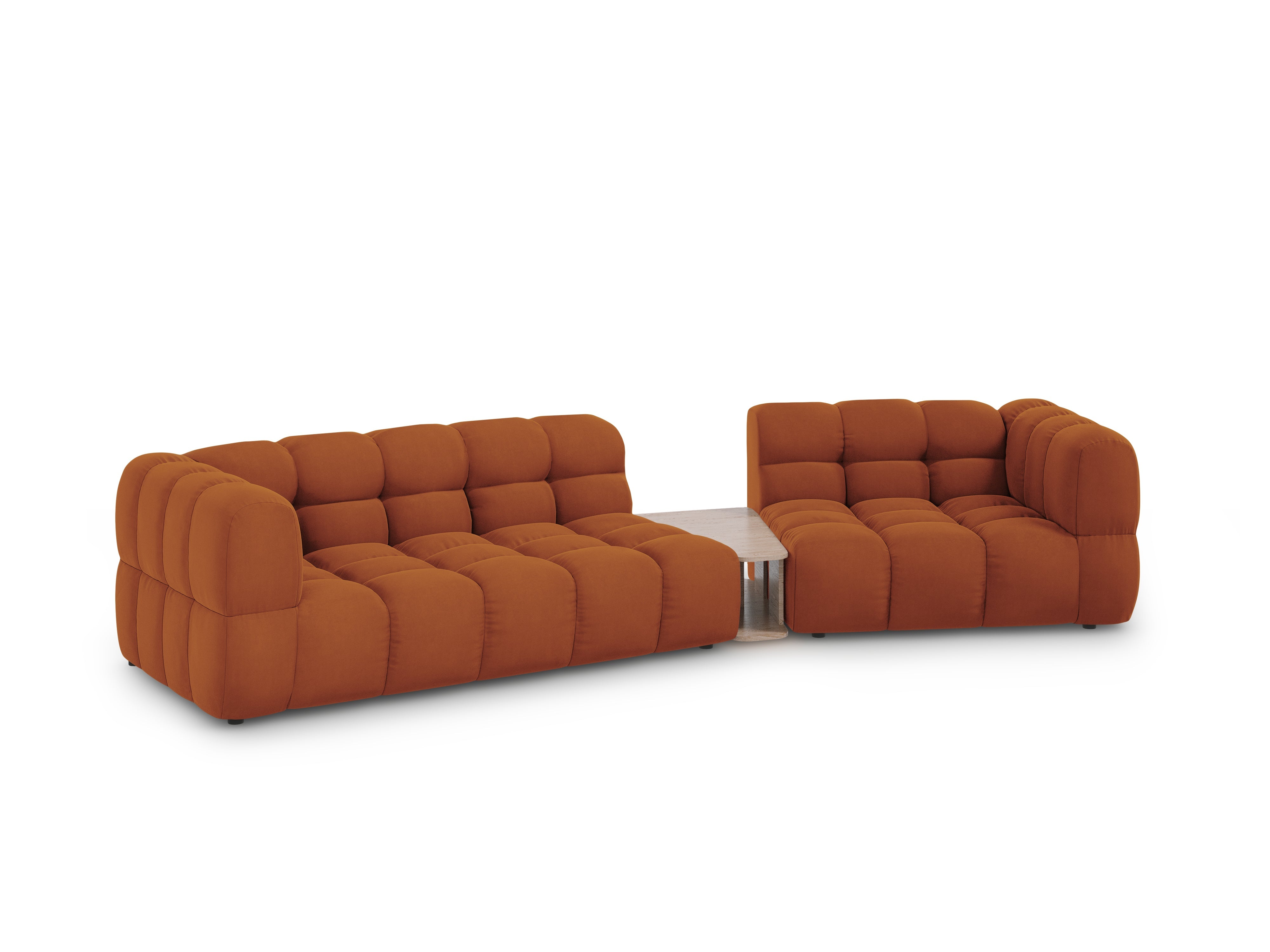 Sofa aksamitna prawostronna 3-osobowa zaokrąglona ze stolikiem SKY terracotta Cosmopolitan Design Eye on Design
