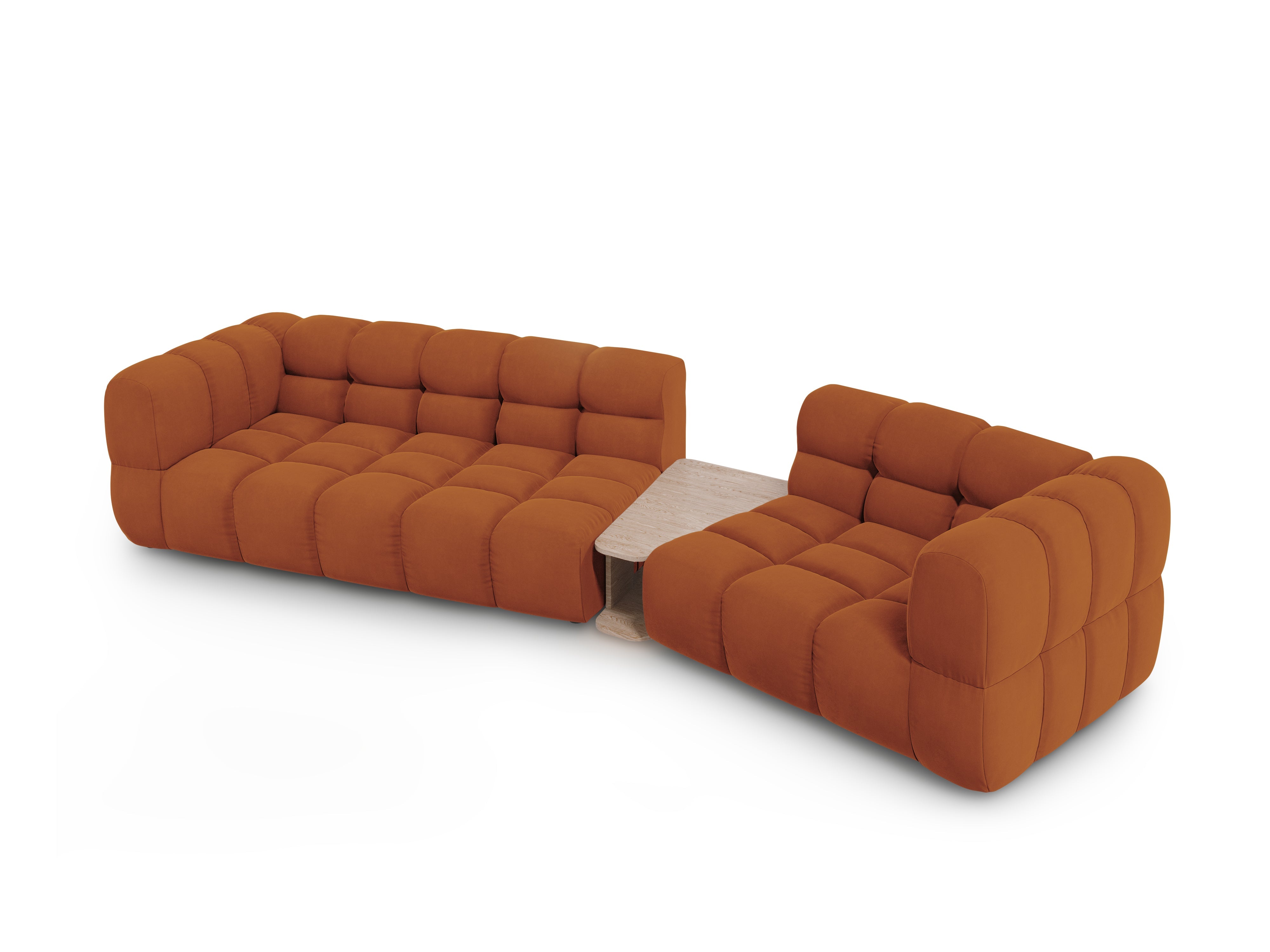 Sofa aksamitna prawostronna 3-osobowa zaokrąglona ze stolikiem SKY terracotta Cosmopolitan Design Eye on Design