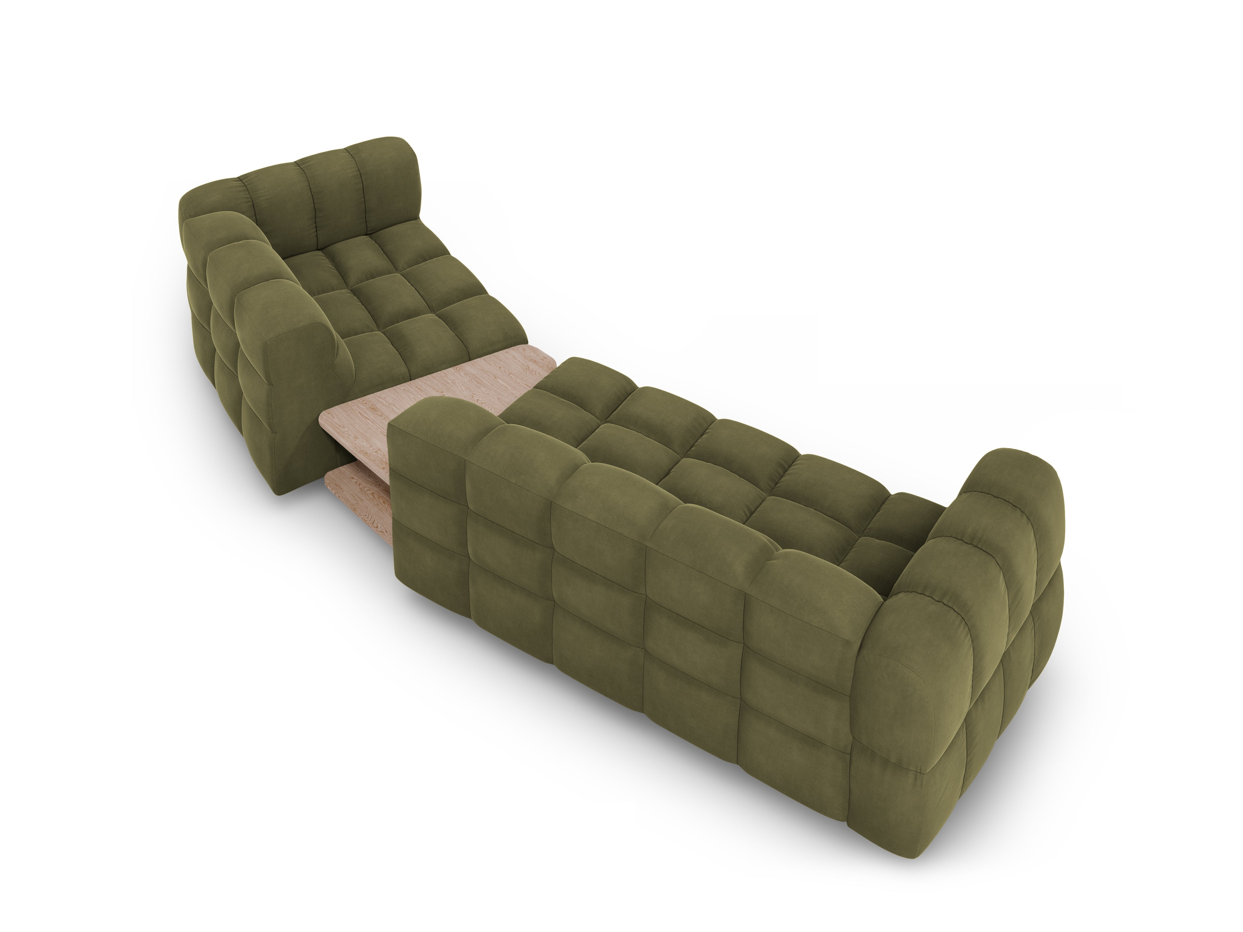 Sofa aksamitna prawostronna 3-osobowa zaokrąglona ze stolikiem SKY jasnozielony Cosmopolitan Design Eye on Design