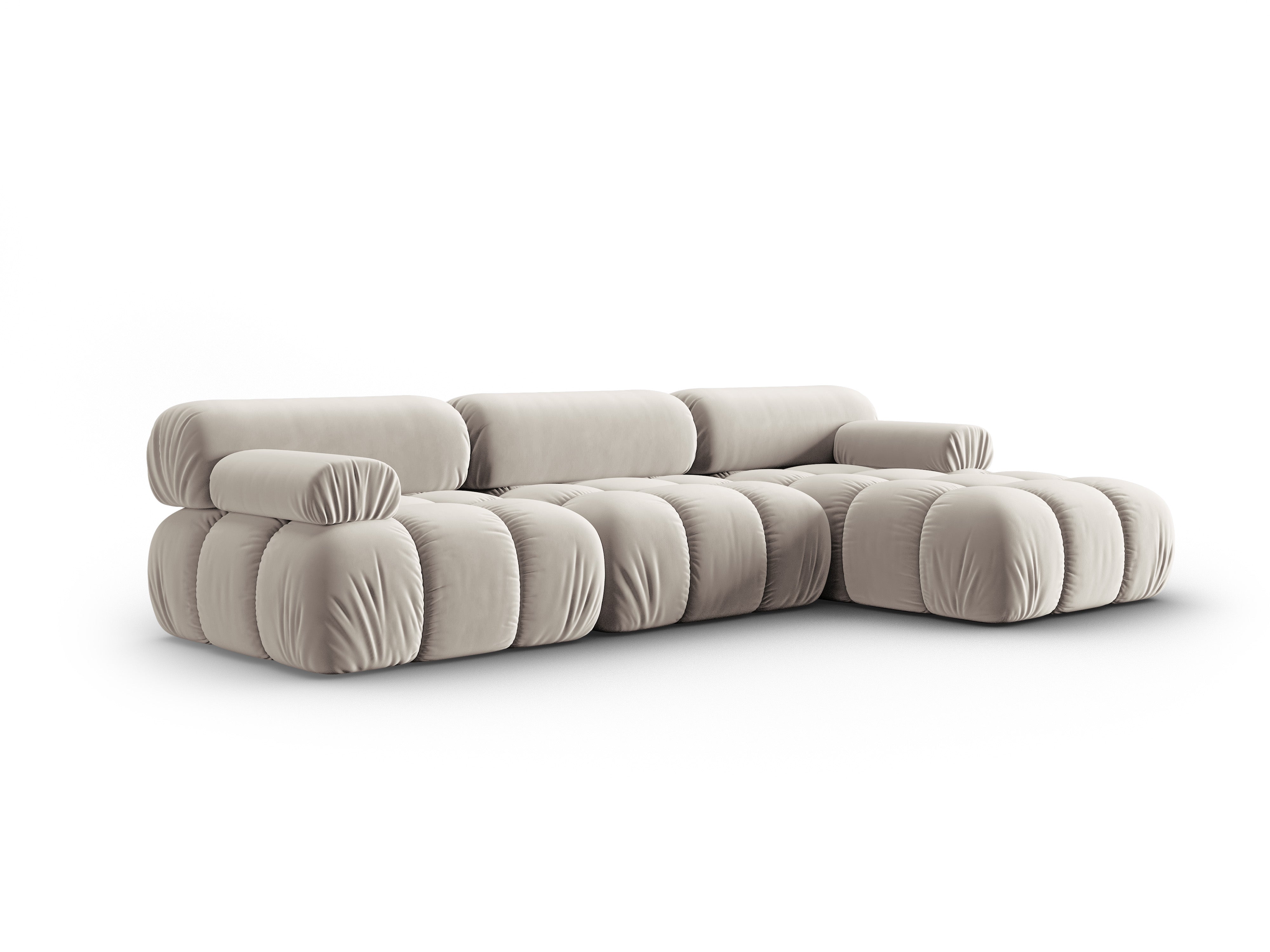 Beige Velvet Corner Sofa for 4 People, Right Side CORTINA