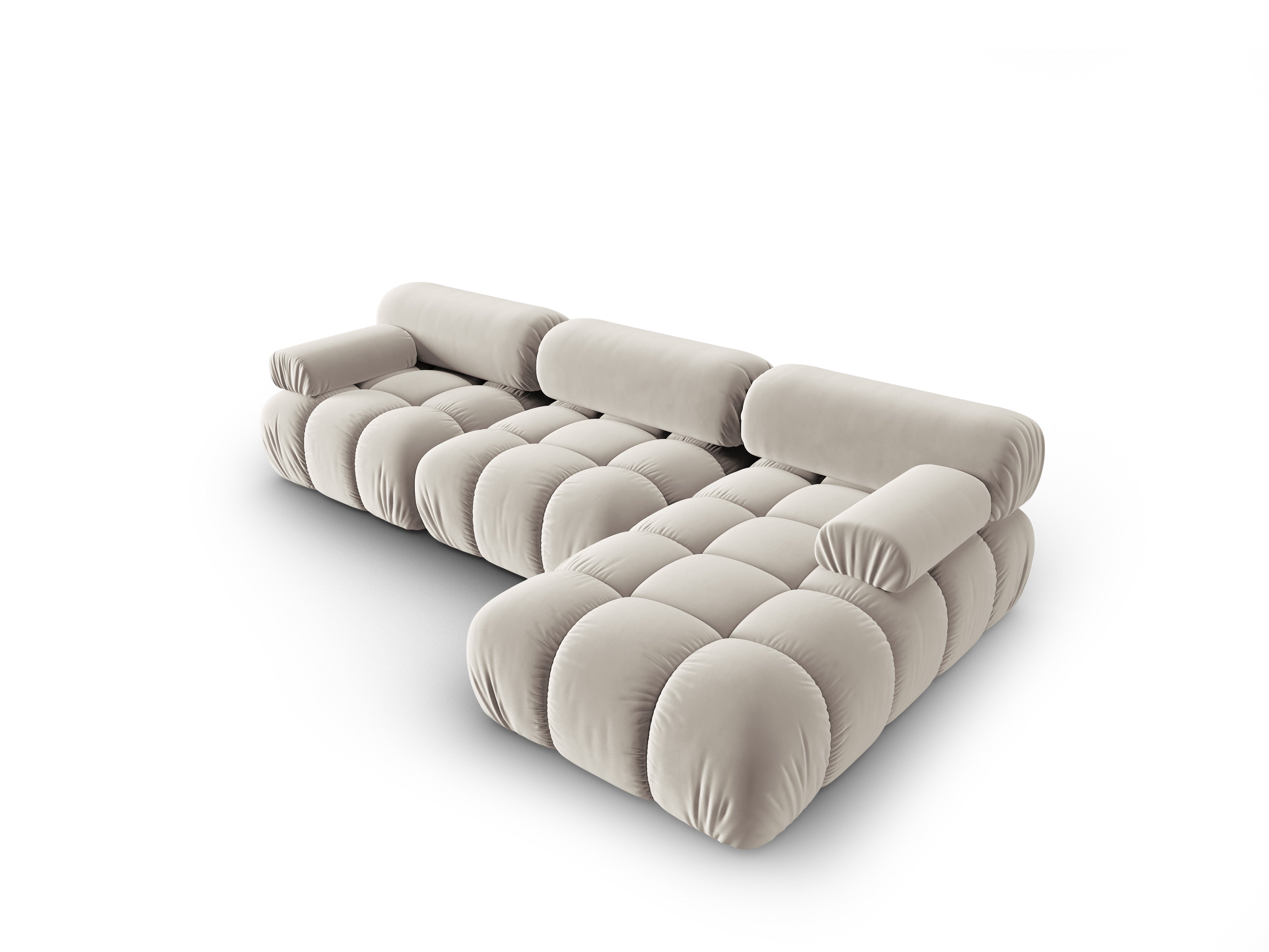 Beige Velvet Corner Sofa for 4 People, Right Side CORTINA