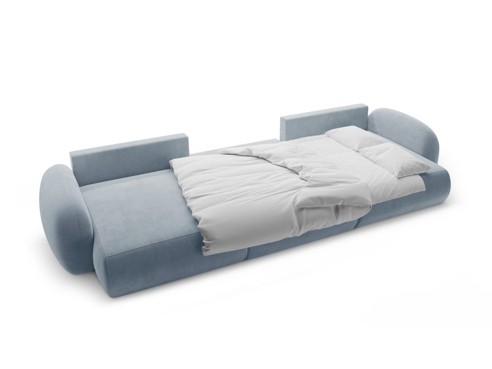 Panoramic velvet sofa with sleeping function for 5 people TONALE blue