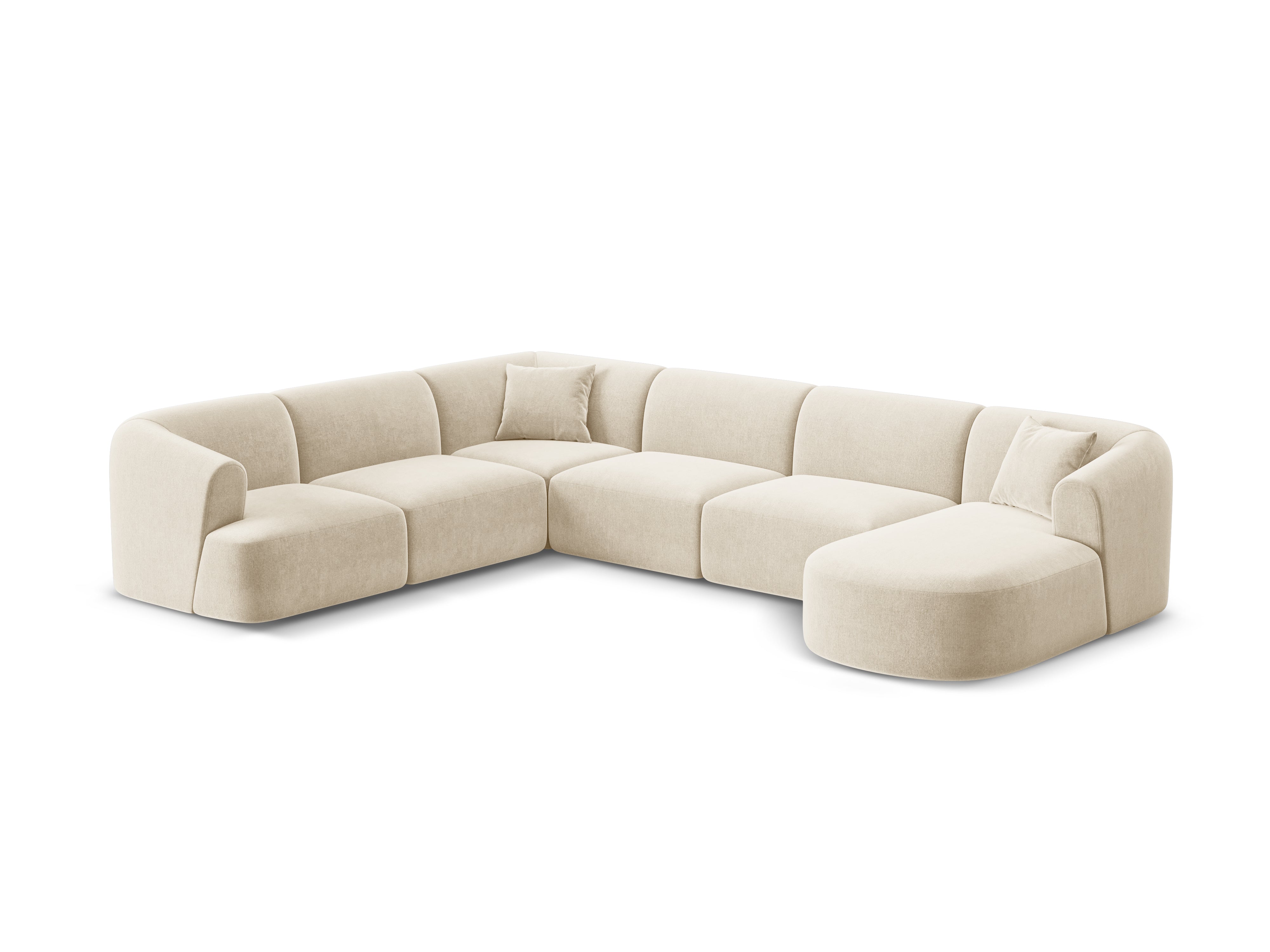 Left-sided velvet panoramic 7-seater sofa CAMPI light beige