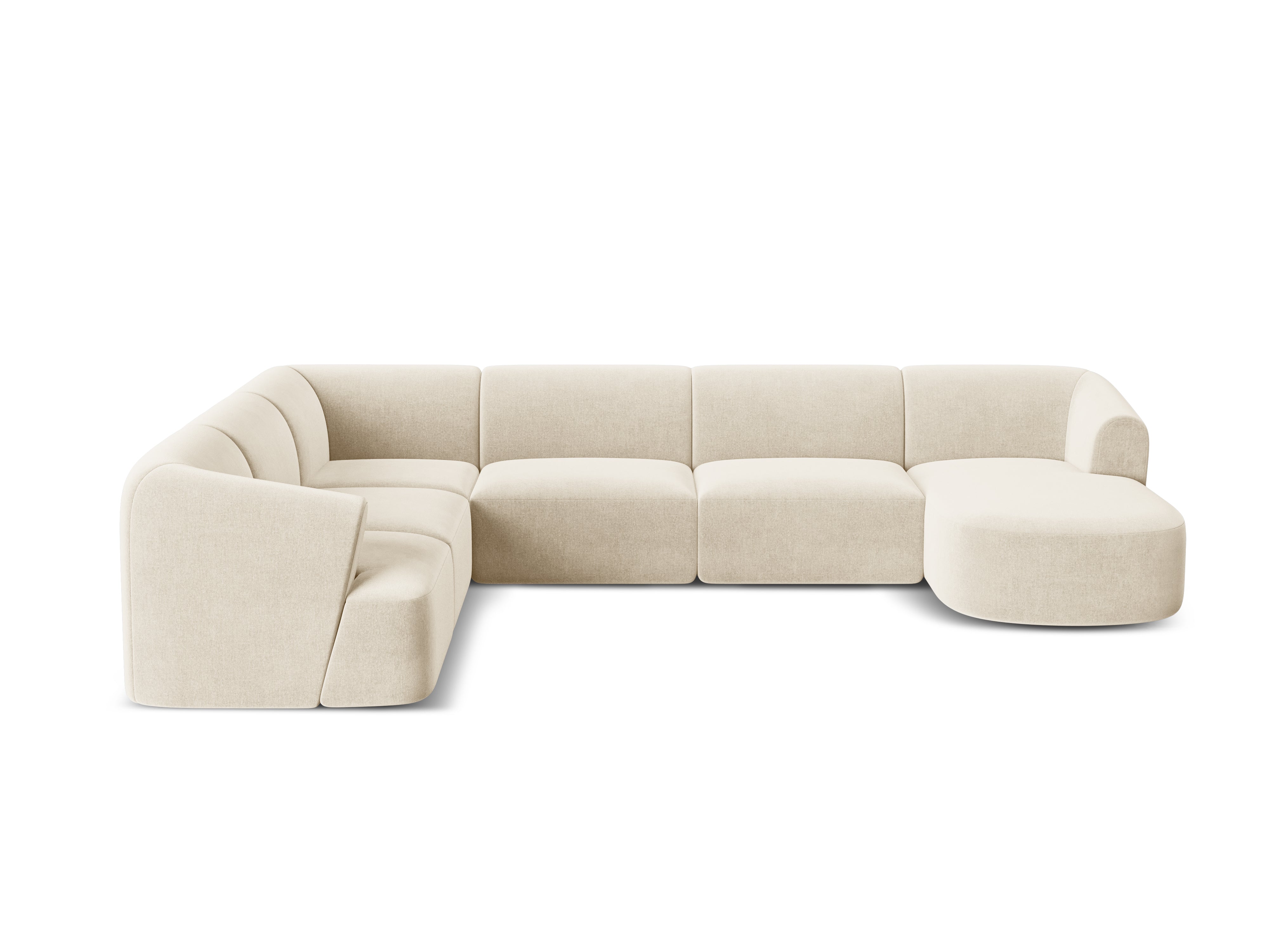 Left-sided velvet panoramic 7-seater sofa CAMPI light beige