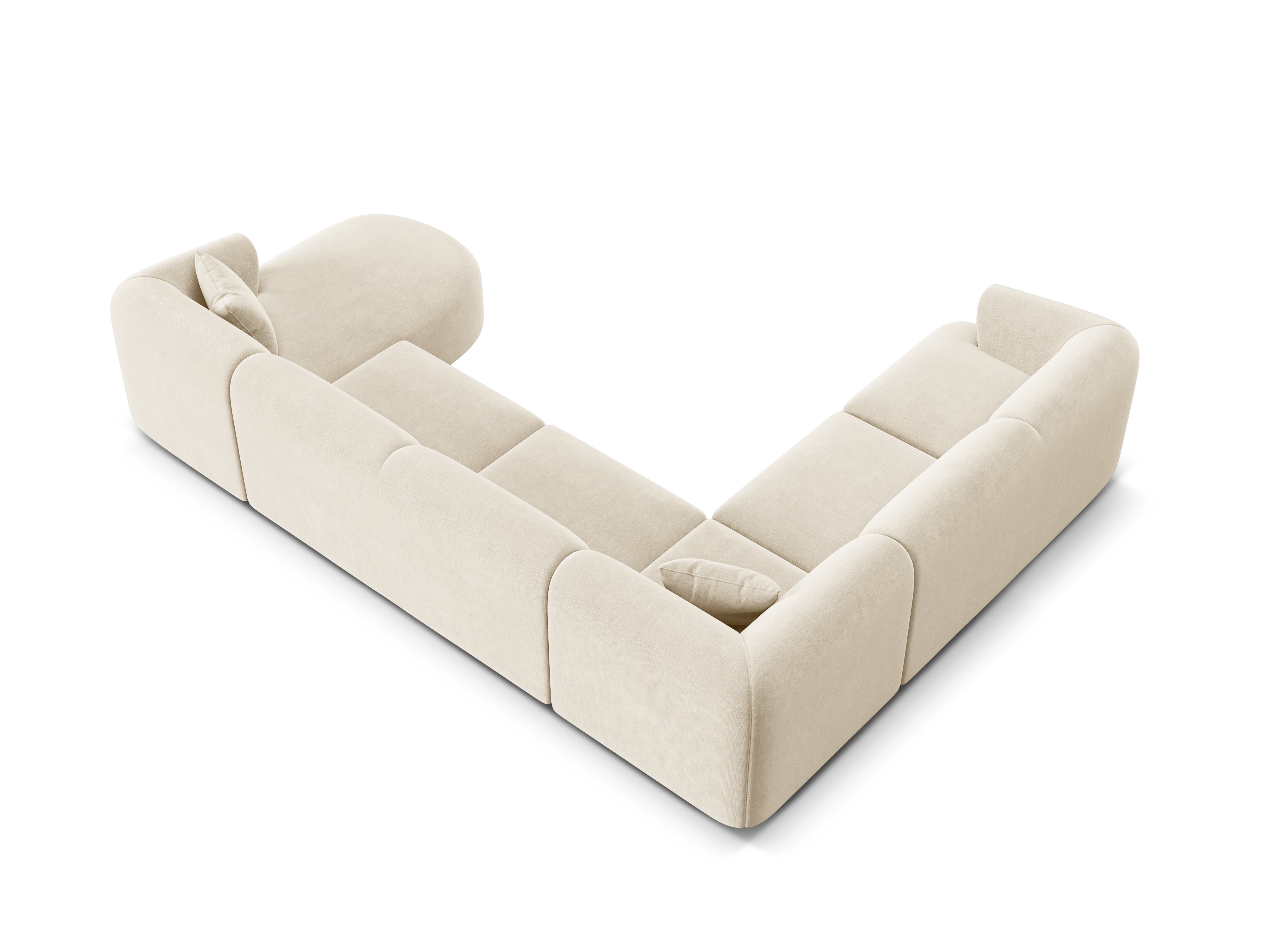Left-sided velvet panoramic 7-seater sofa CAMPI light beige
