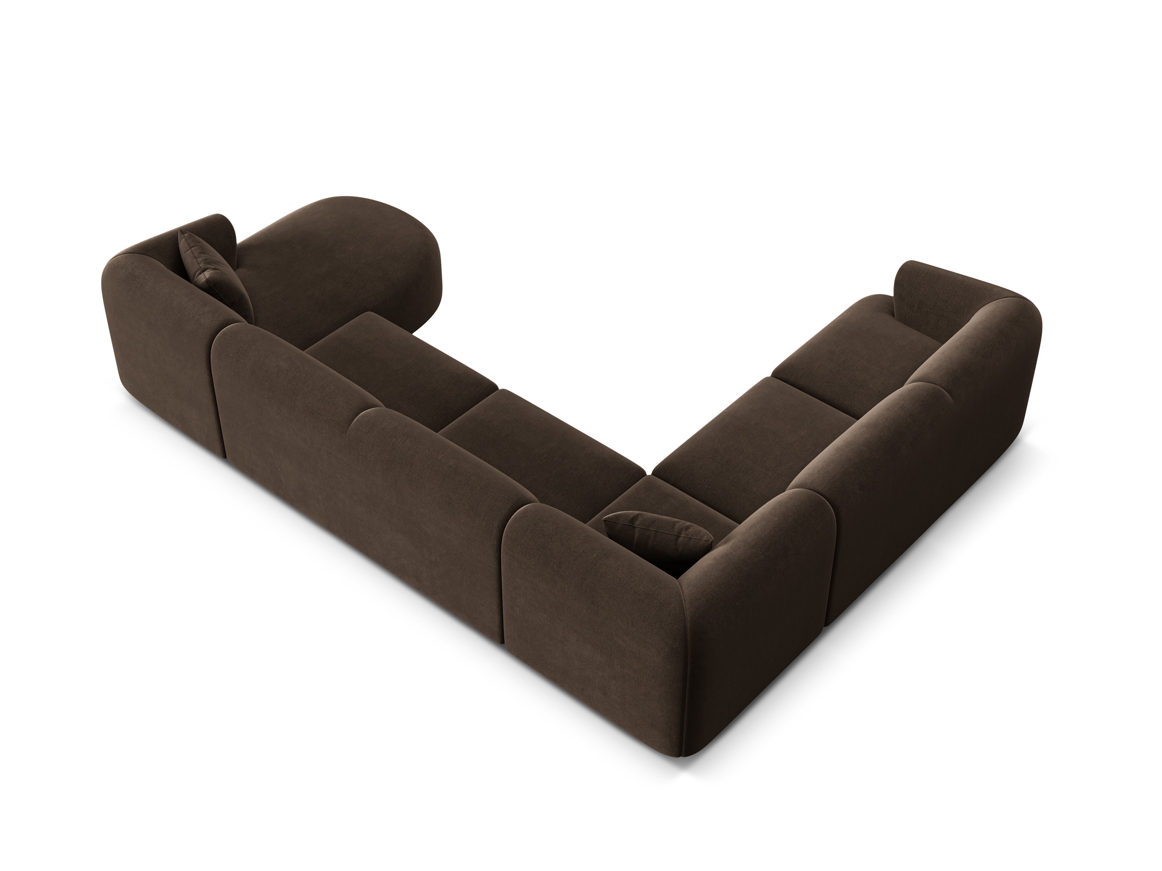 Left-sided velvet panoramic corner sofa for 7 people CAMPI chocolate