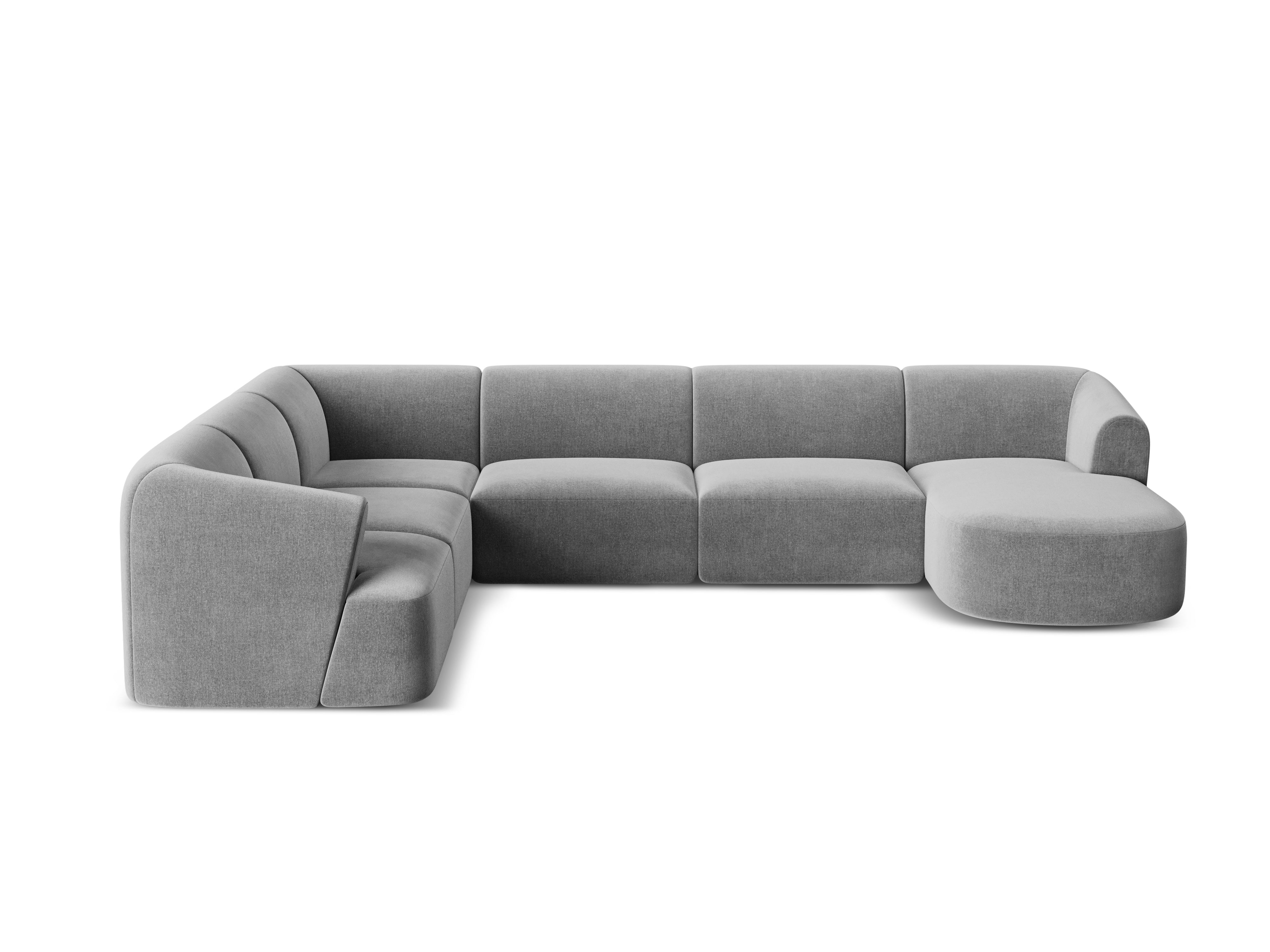 Linksseitiges, samtiges, panoramisches 7-Sitzer-Sofa CAMPI in Grau