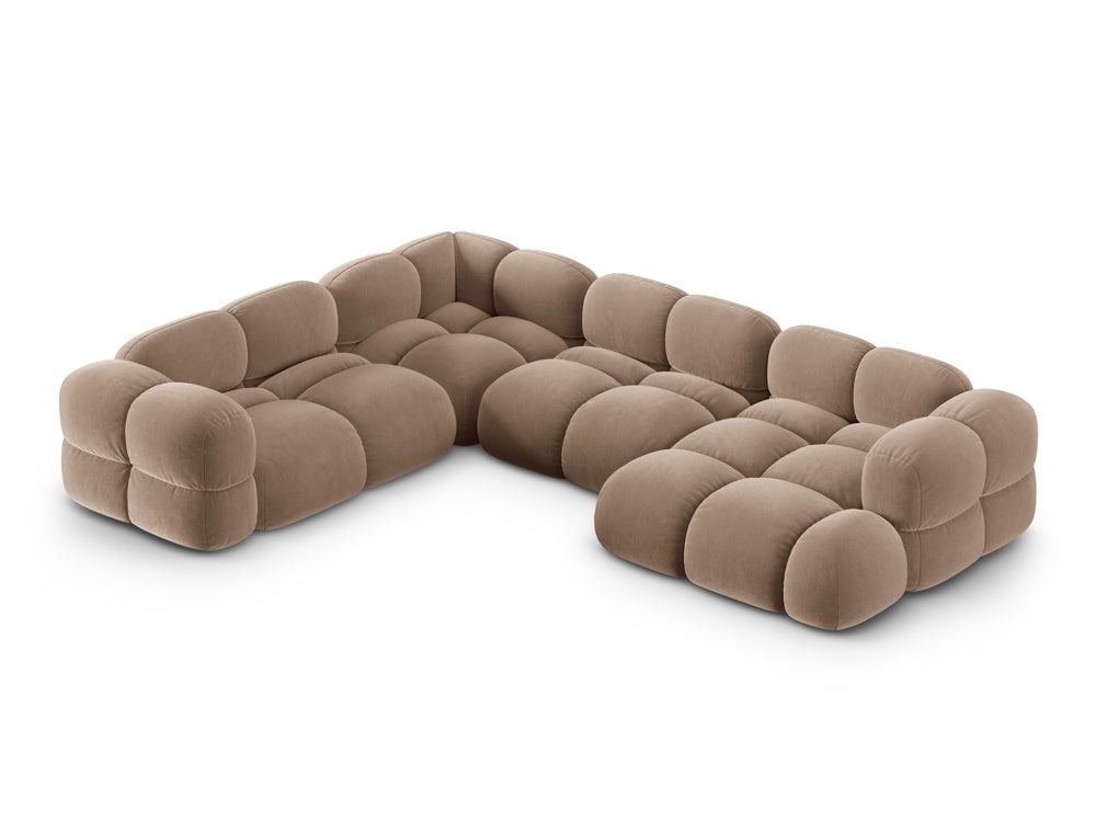 Samt-U-Form-Ecksofa links LORETTO dunkelbeige
