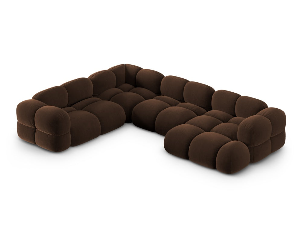 Samt-U-Form-Ecksofa links LORETTO schokoladenbraun