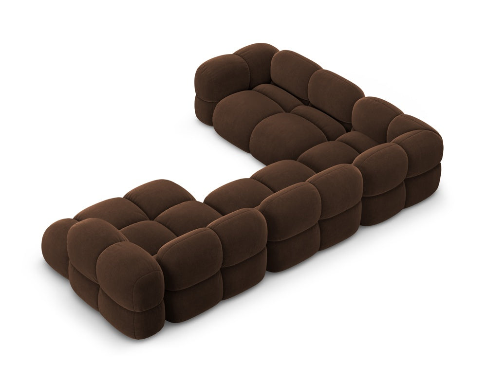 Samt-U-Form-Ecksofa links LORETTO schokoladenbraun