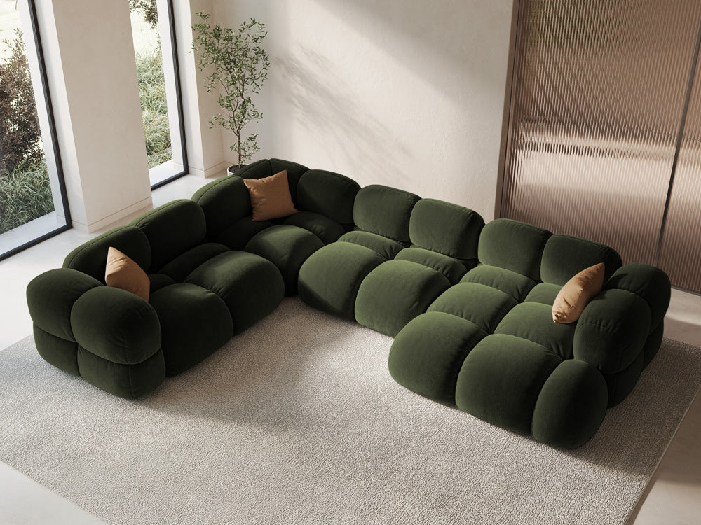 Samt-U-Form-Ecksofa links LORETTO grün