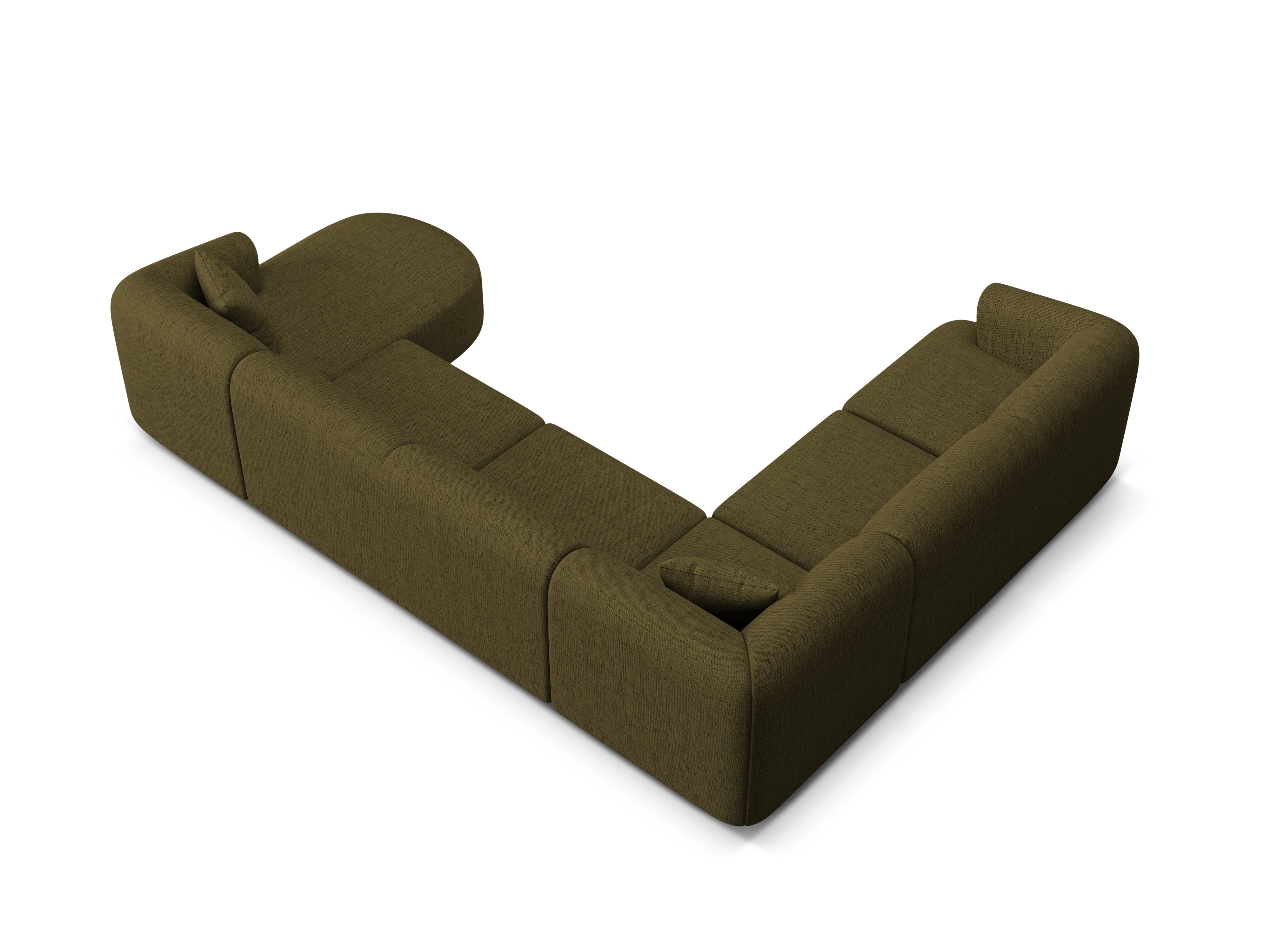 Left-sided panoramic corner sofa for 7 people CAMPI green chenille