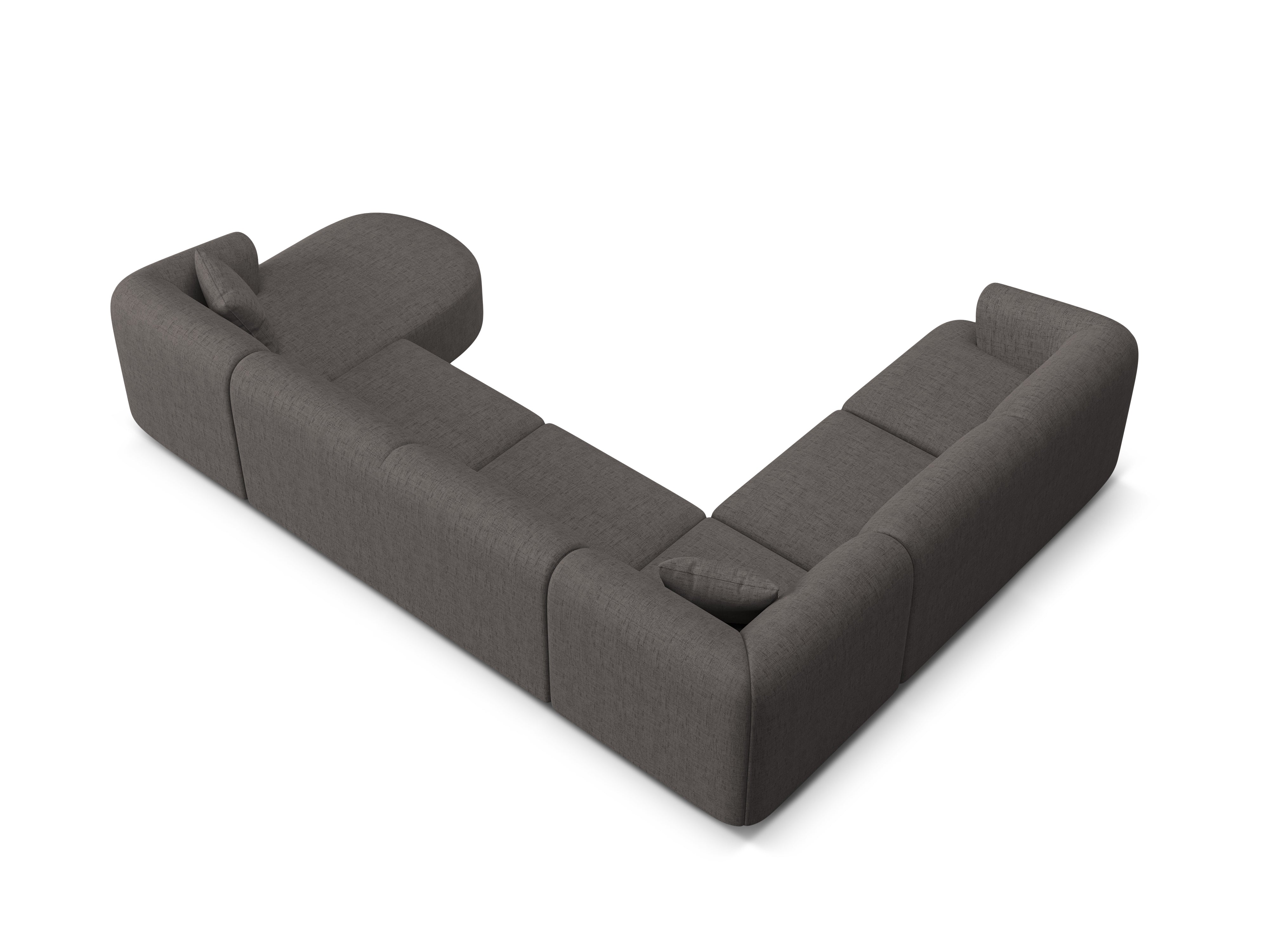 Linksseitiges panoramisches 7-Sitzer-Sofa CAMPI in grauem Chenille