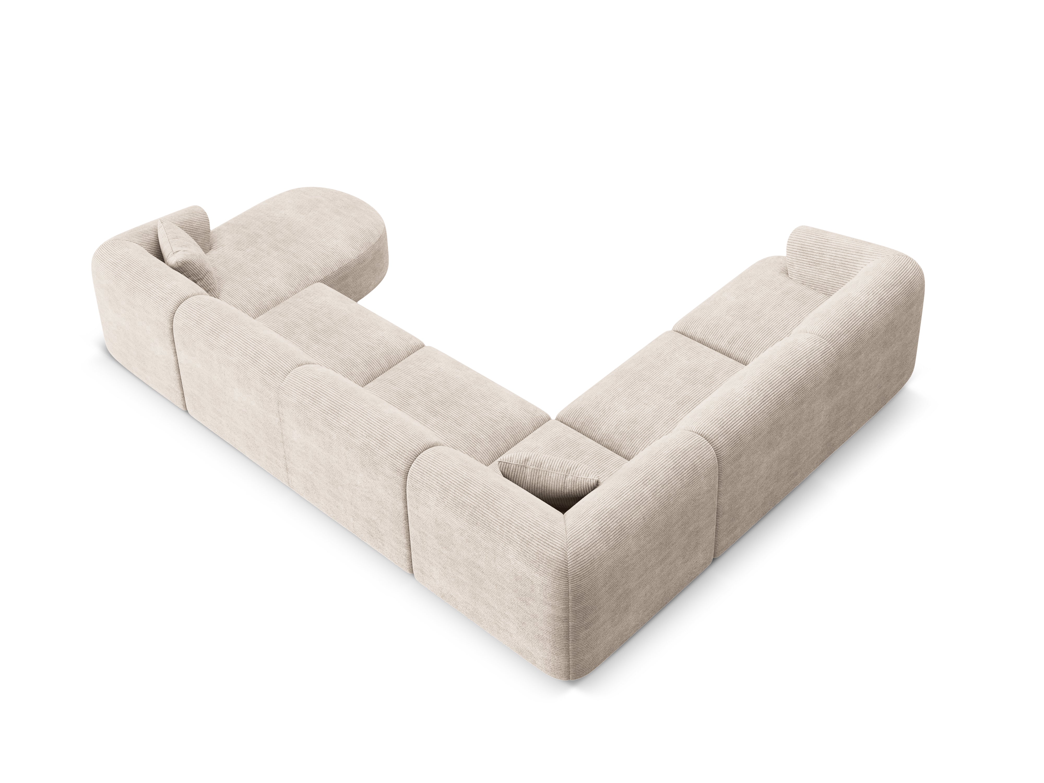 Left-sided panoramic corner sofa for 7 people CAMPI beige corduroy
