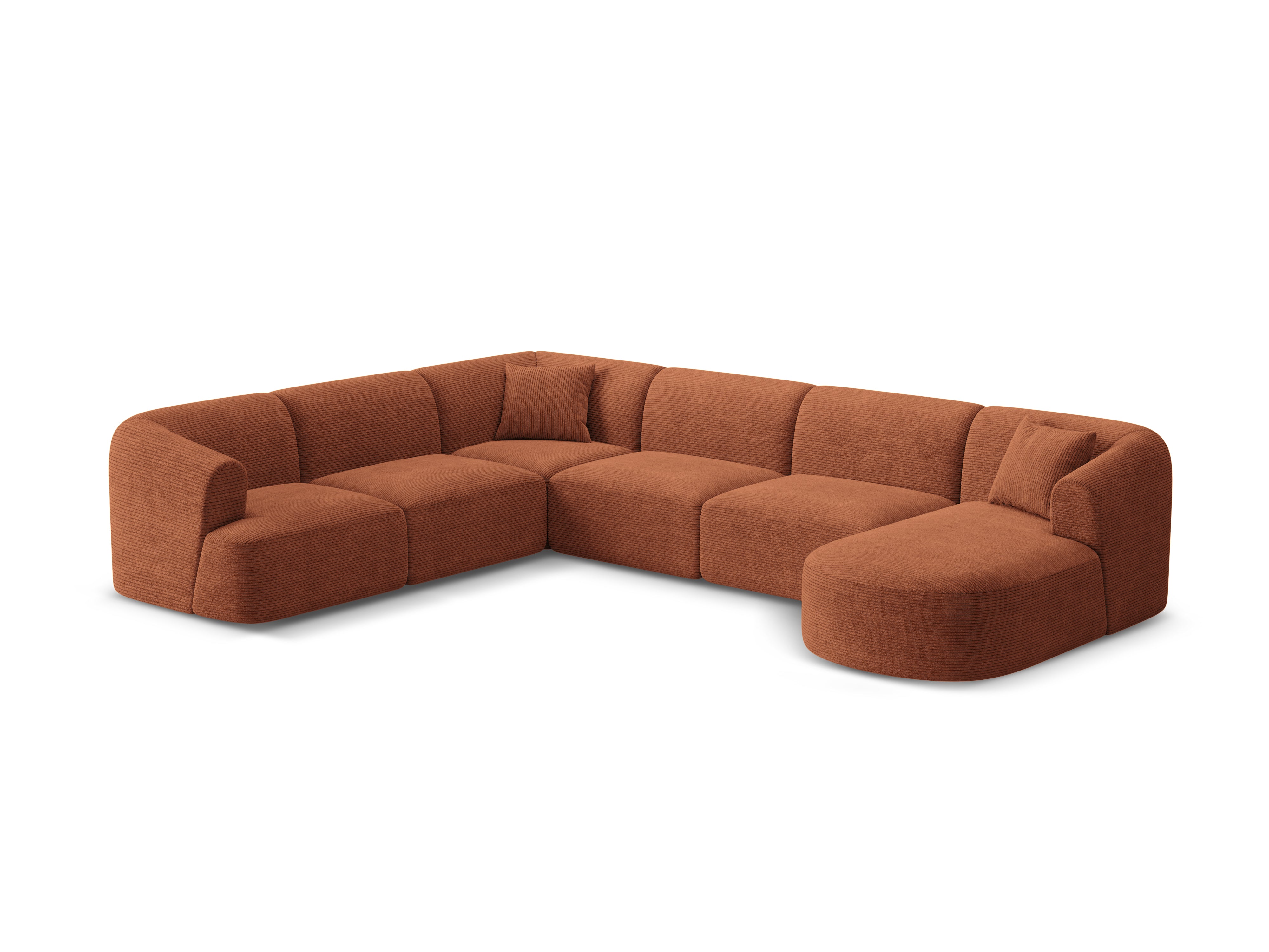 Left-sided panoramic corner sofa for 7 people CAMPI brick corduroy