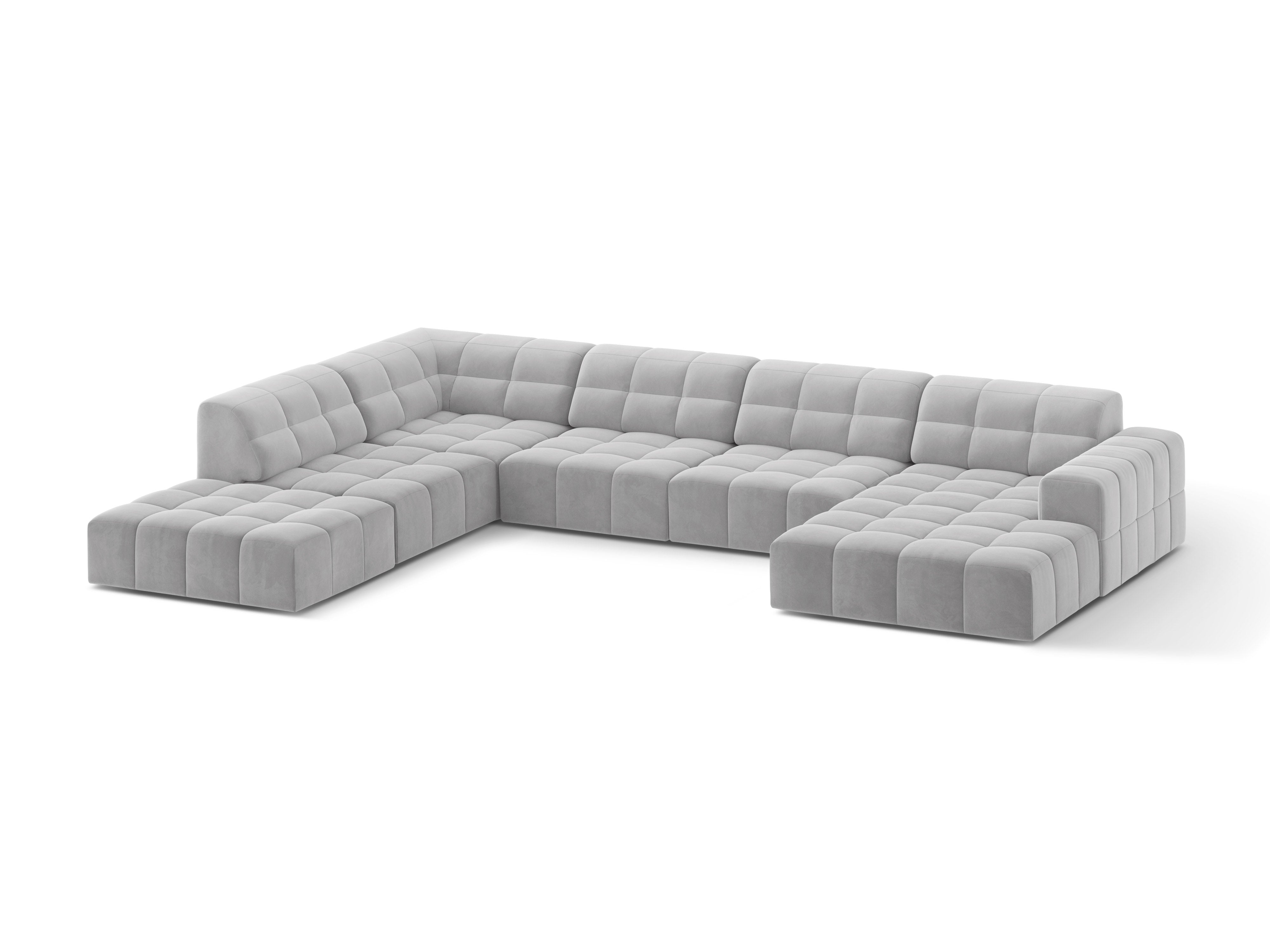 A corner in the shape of a velvety left -handed light gray chicago