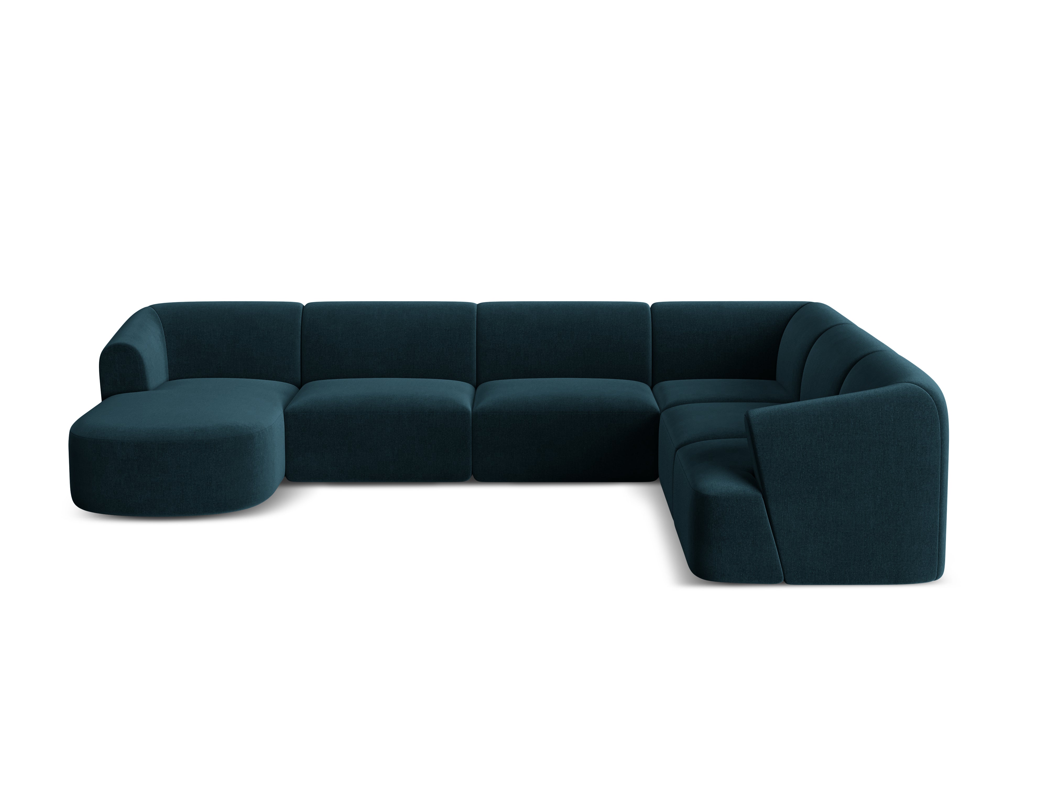 Rechtsseitiges, samtiges, panoramisches 7-sitziges Sofa CAMPI petrol
