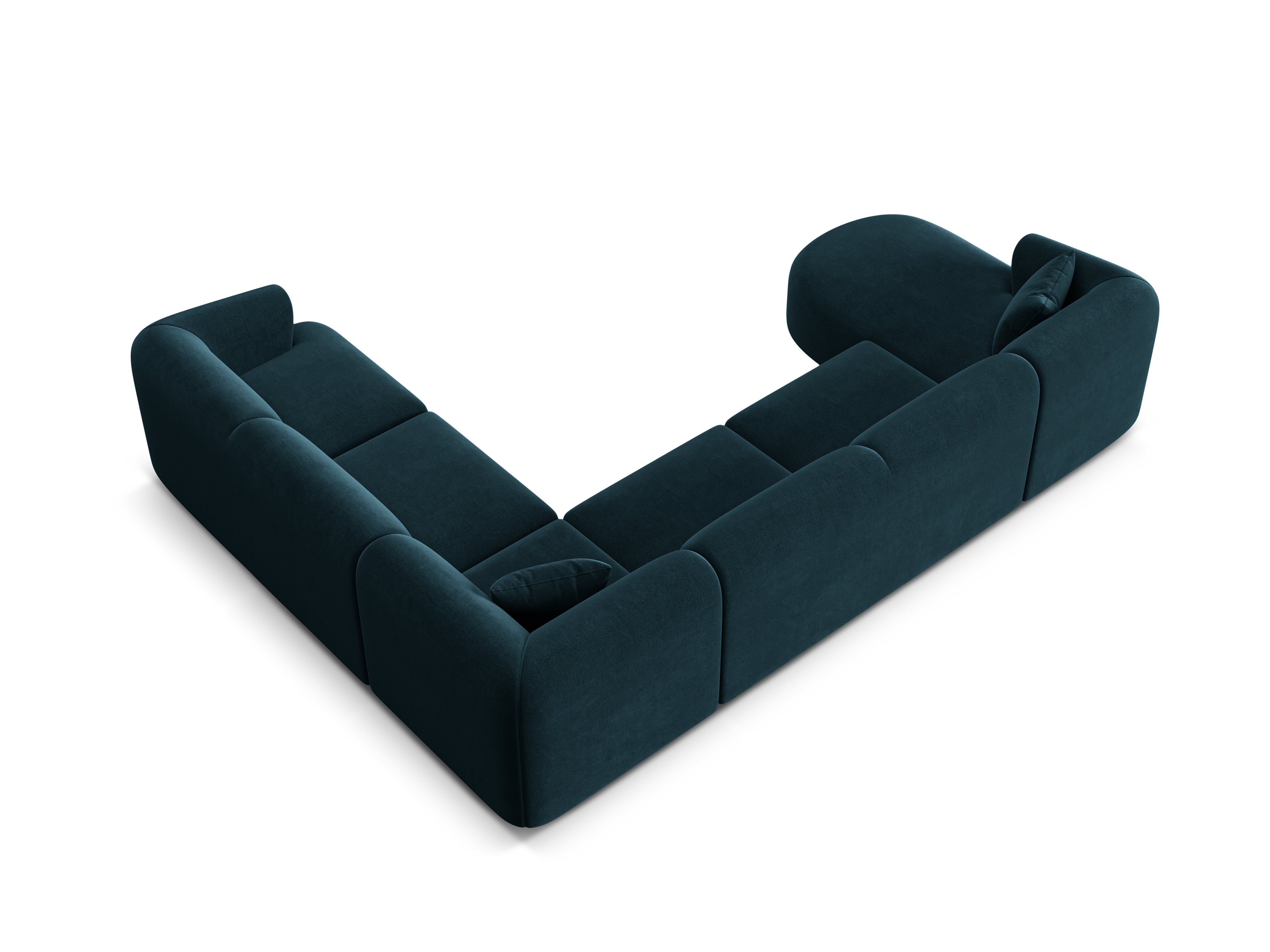 Rechtsseitiges, samtiges, panoramisches 7-sitziges Sofa CAMPI petrol
