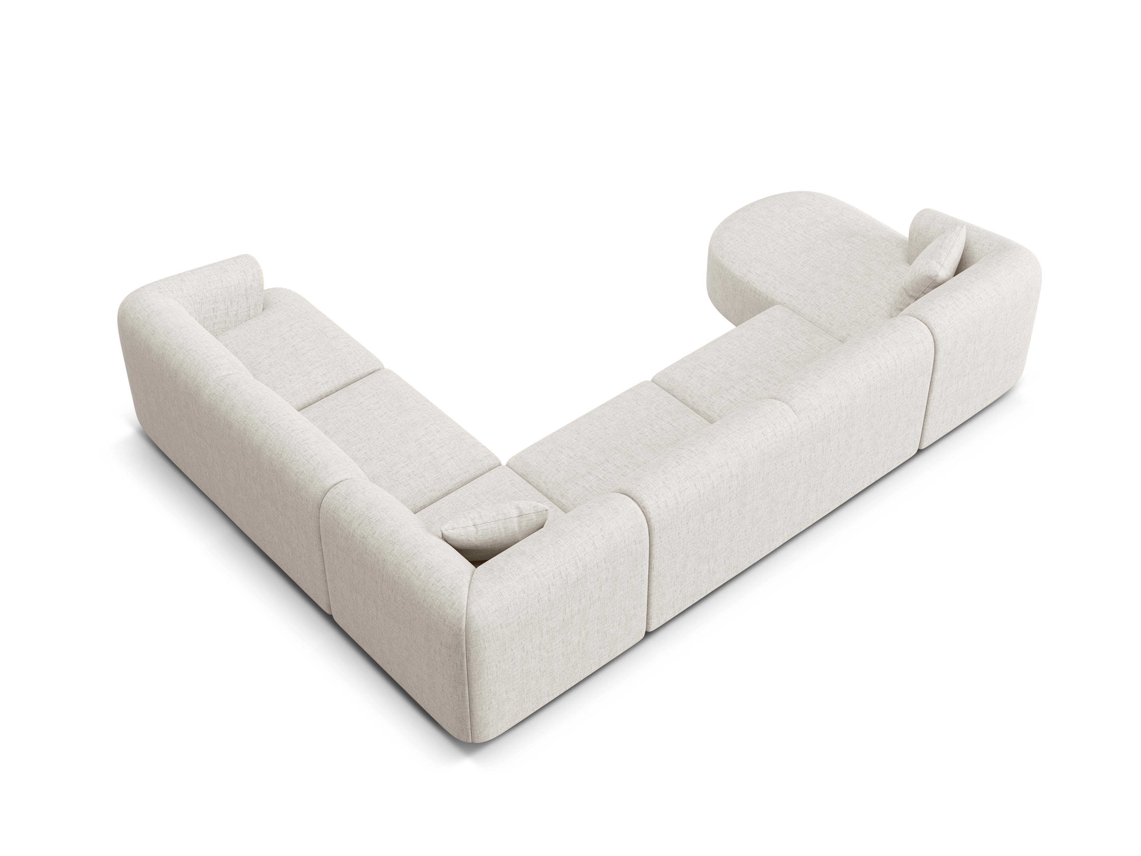 Right-facing panoramic corner sofa for 7 people CAMPI cream chenille