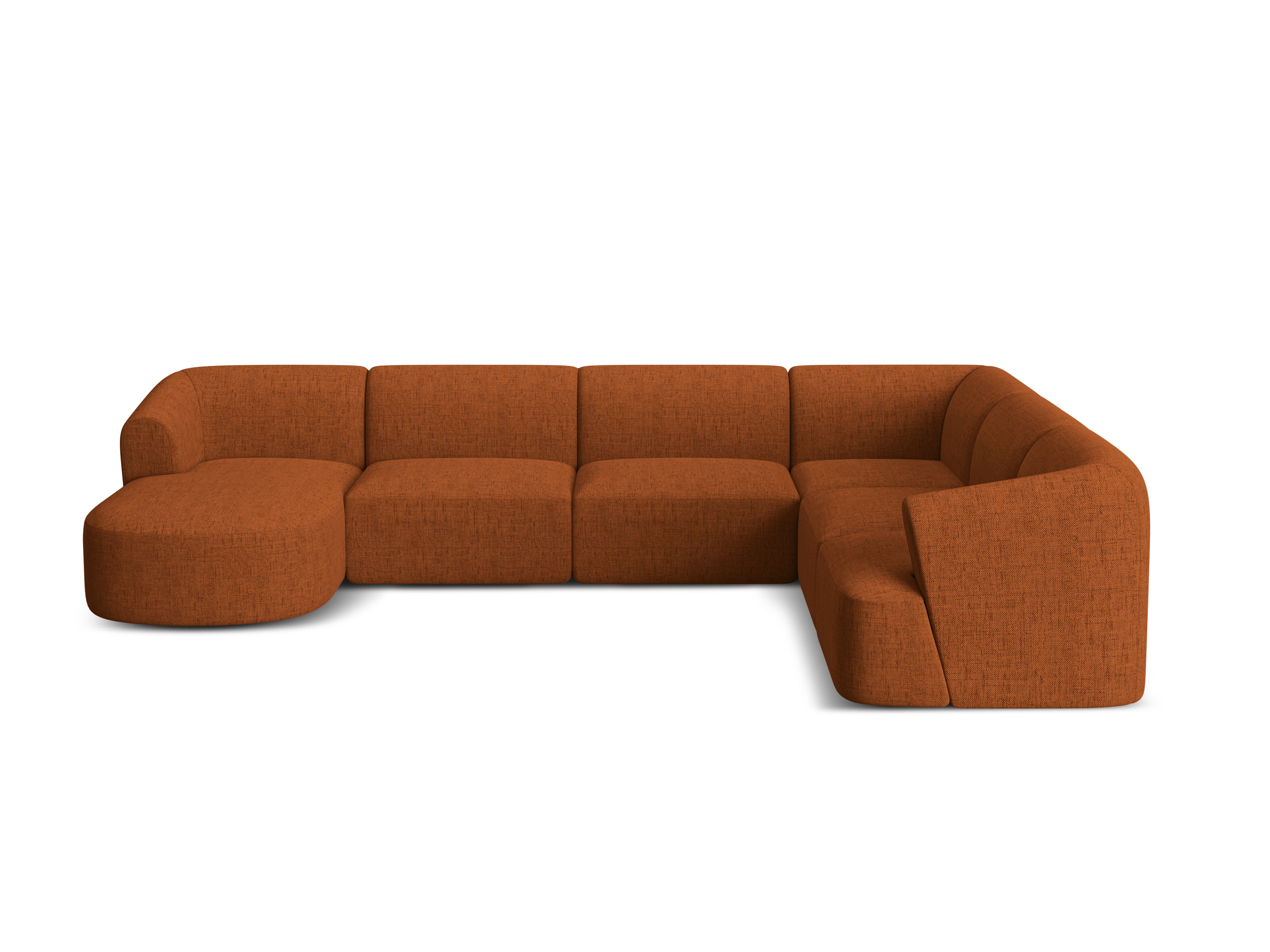 Right-side panoramic corner sofa for 7 people CAMPI brick chenille