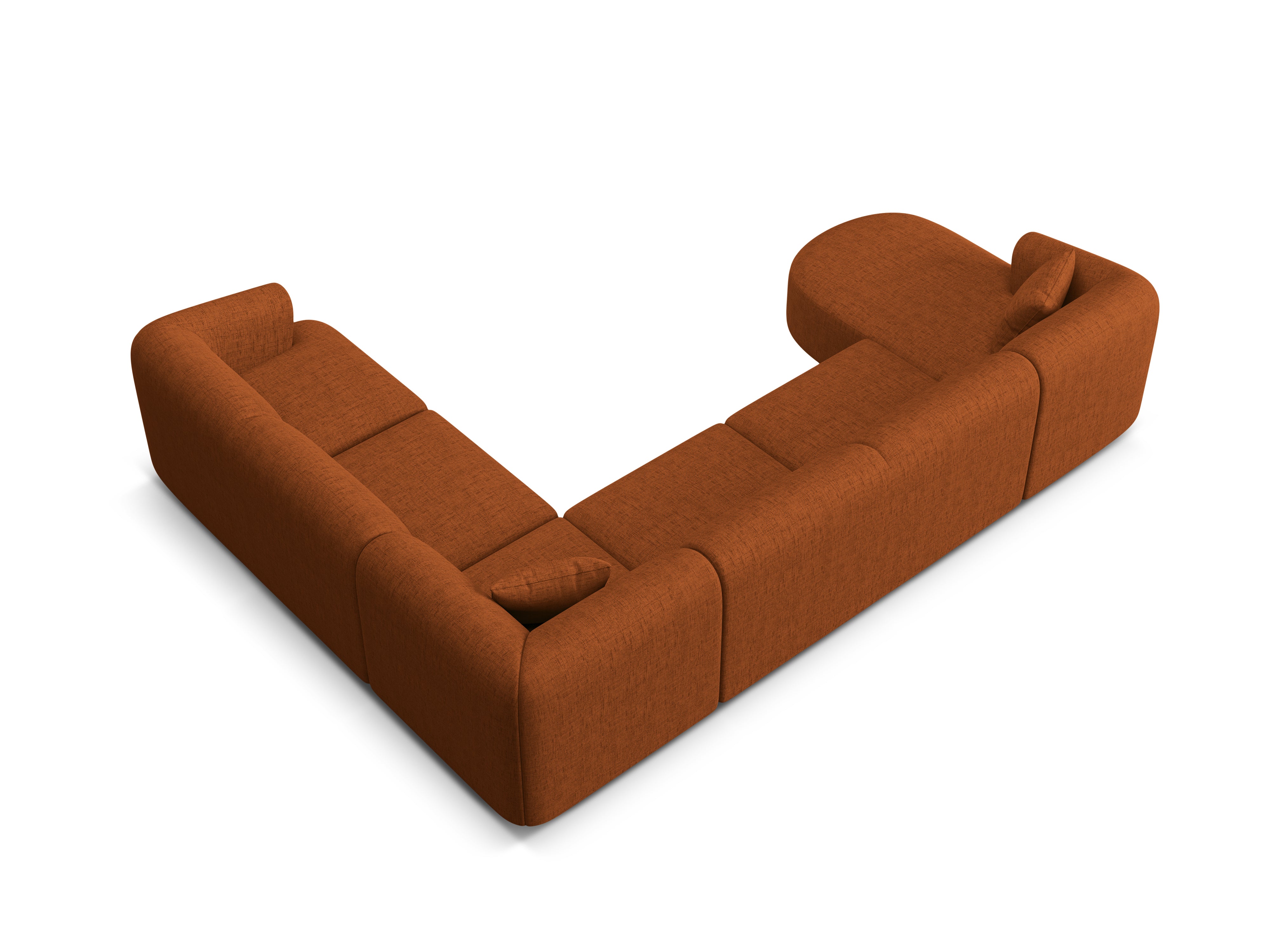 Right-side panoramic corner sofa for 7 people CAMPI brick chenille