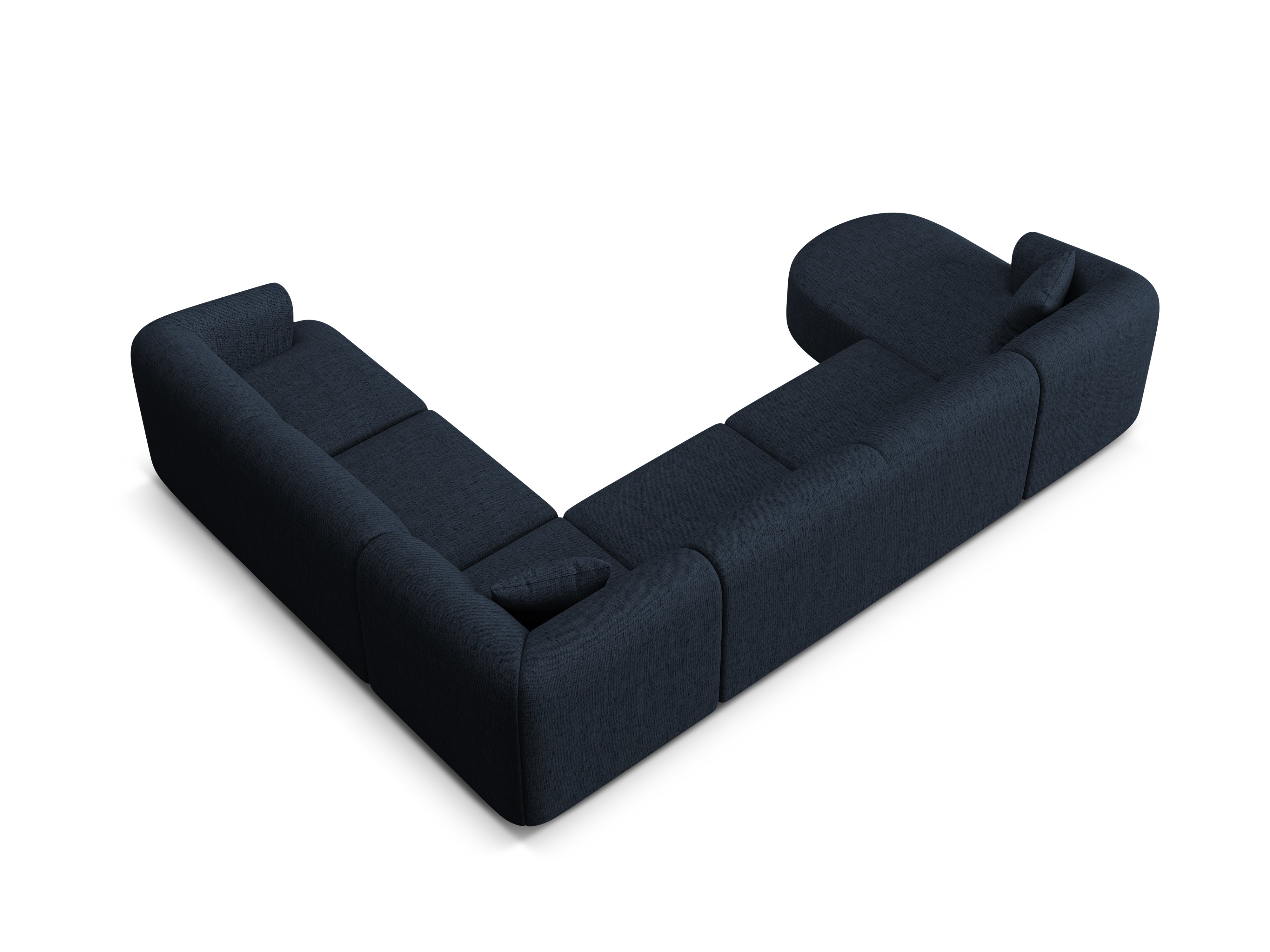 Right-facing panoramic corner sofa for 7 people CAMPI blue chenille