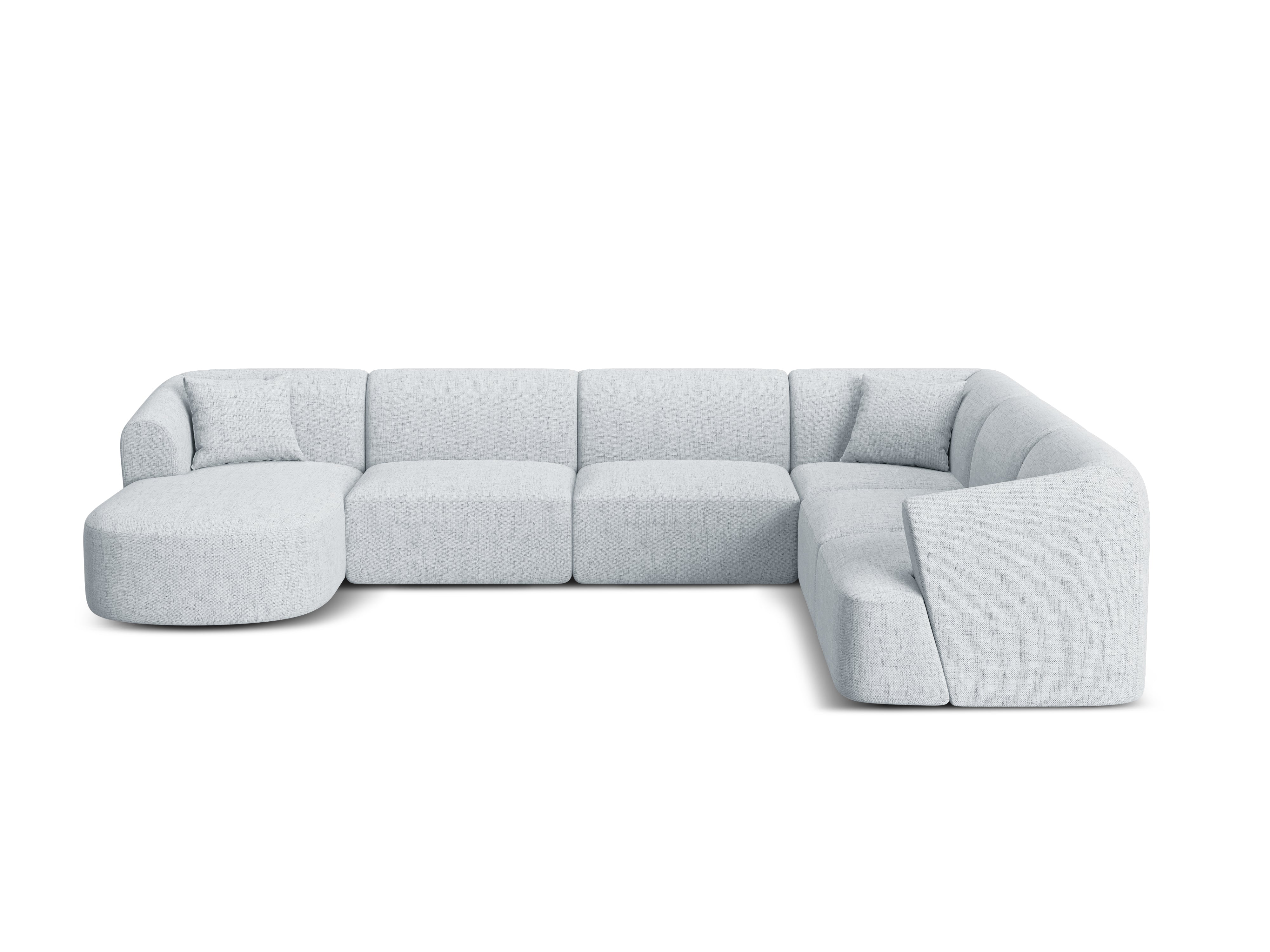 Right-sided panoramic corner sofa for 7 people CAMPI light gray chenille